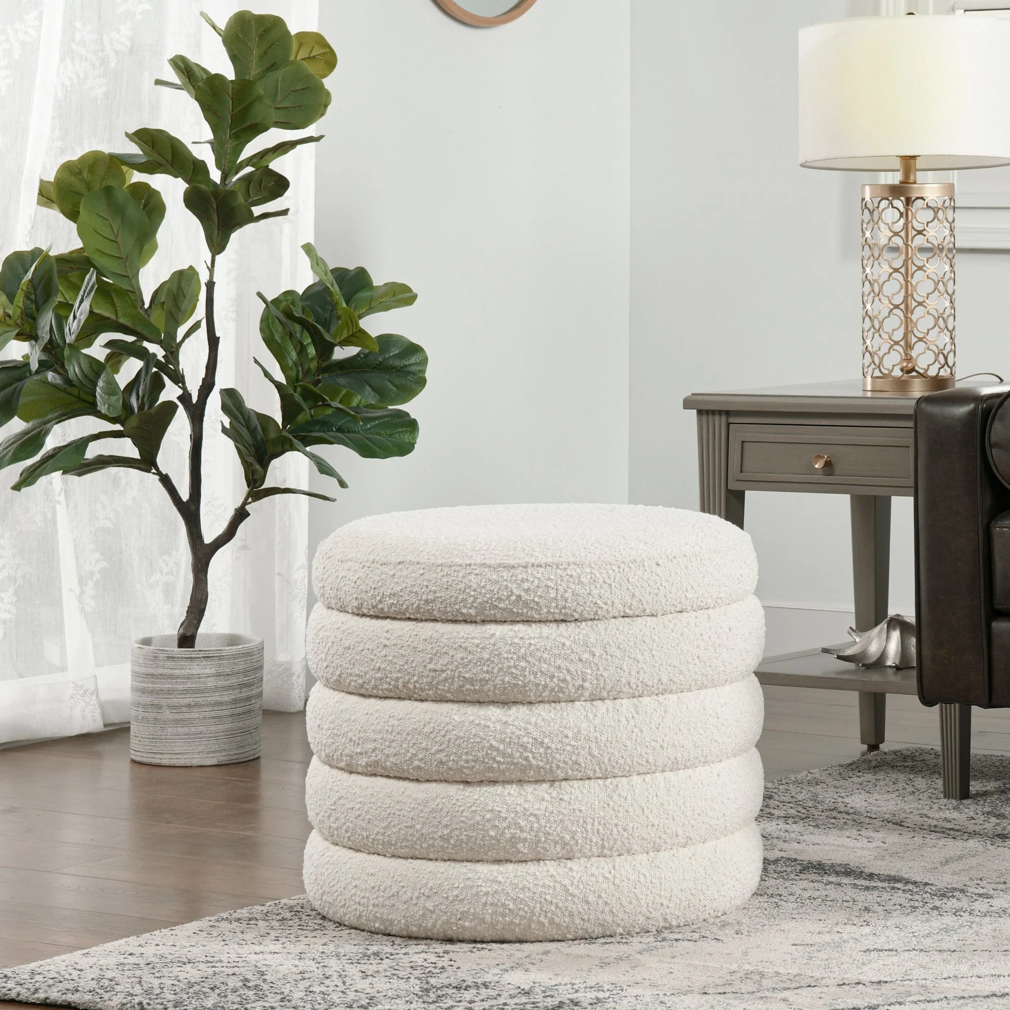 Capstone Oversized Round Ottoman with Hidden Storage Compartment