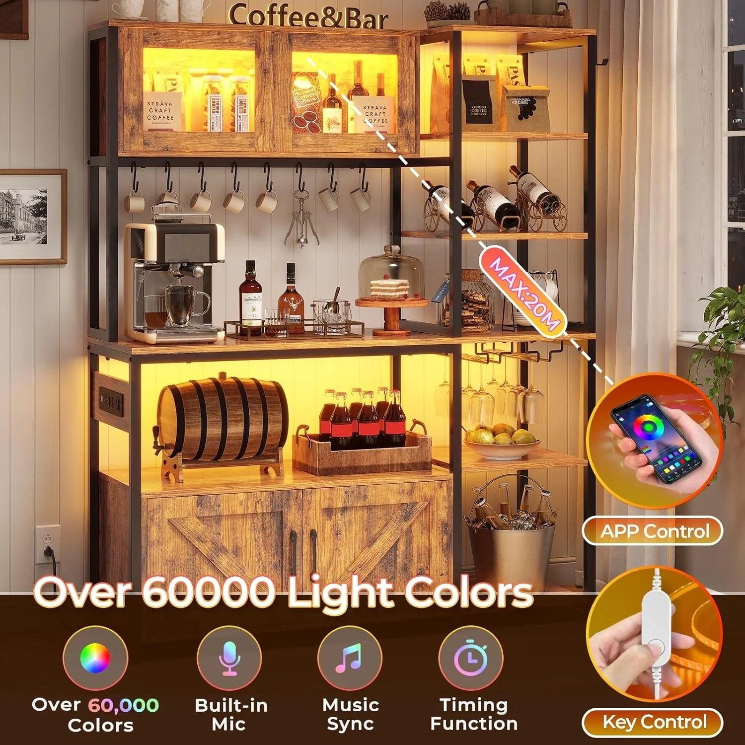 Bakers Rack for Kitchen with Storage Coffee Bar Cabinet