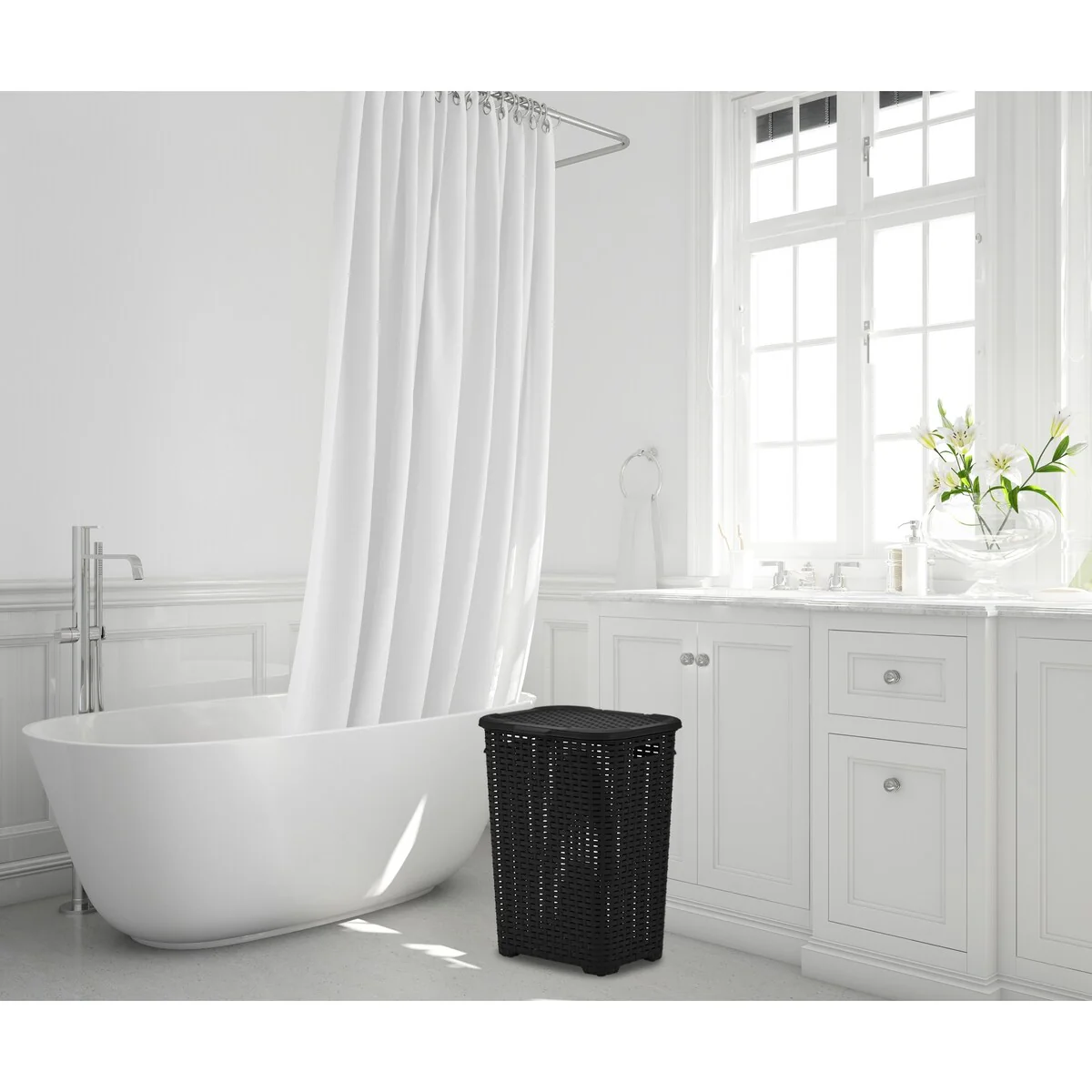 Superio Plastic Wicker Laundry Hamper with Lid Large Capacity - Capacity: 60l