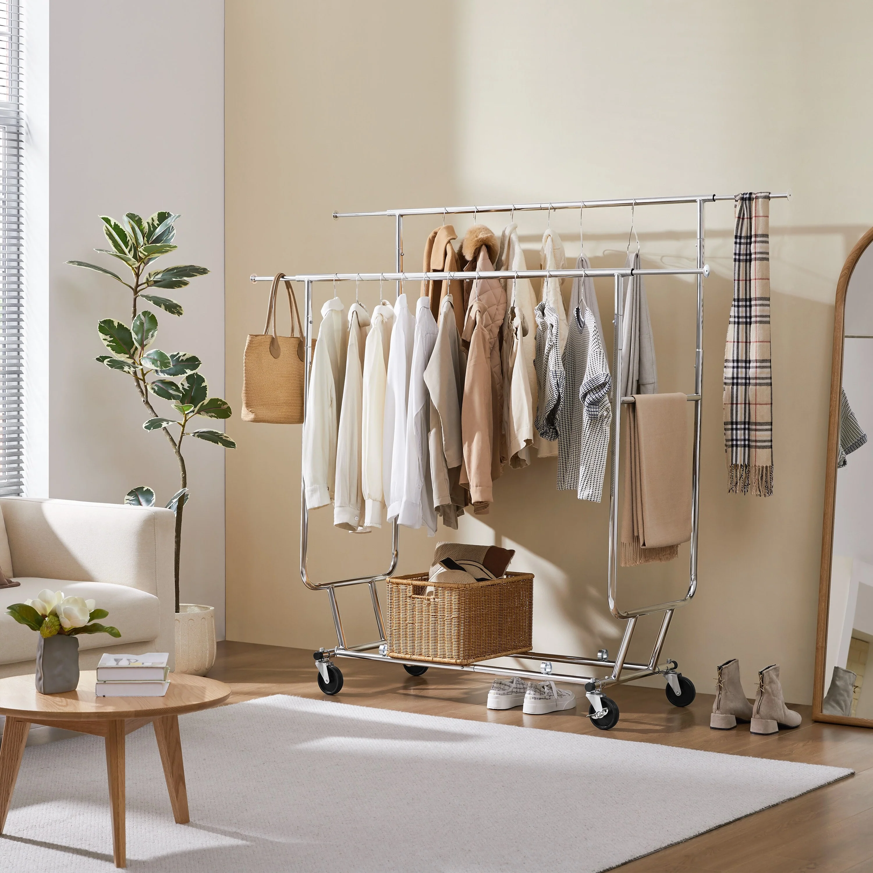 Yaheetech Commercial Grade Collapsible 2 Rack Clothing and Garmet Rack