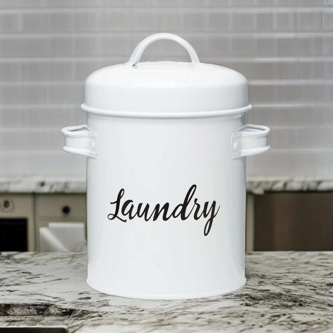 Amici Home Launderette Metal Canister Laundry Detergent Storage Tin