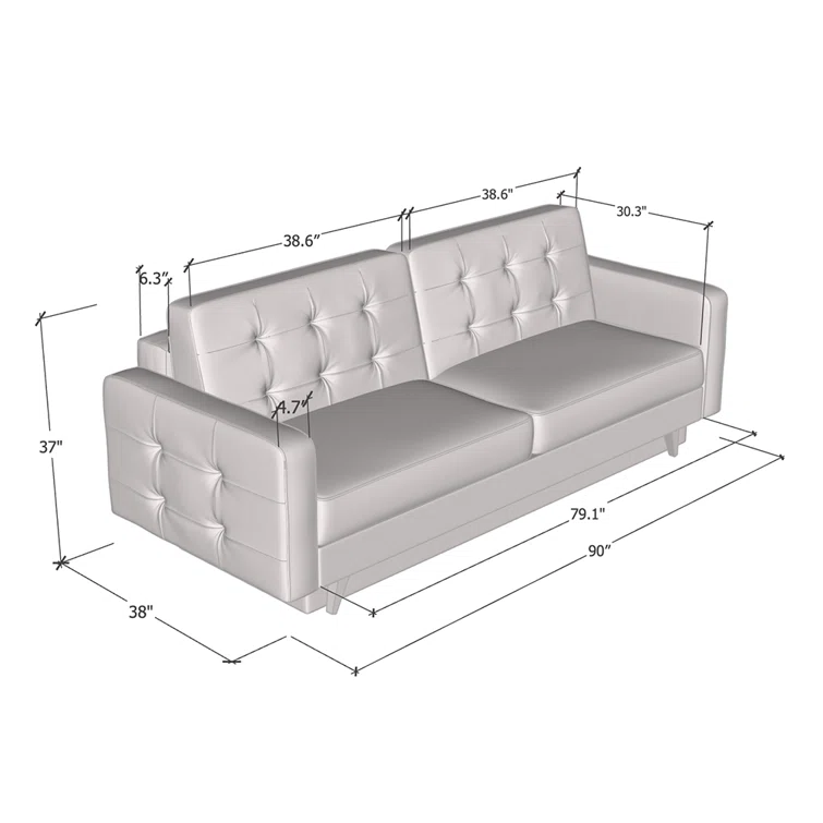 Vegas Sofa Full / Double 90'' Upholstered Tufted Sleeper