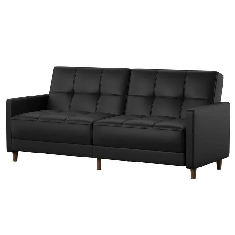Benitez Twin 76'' Faux Leather Tufted Convertible Sofa
