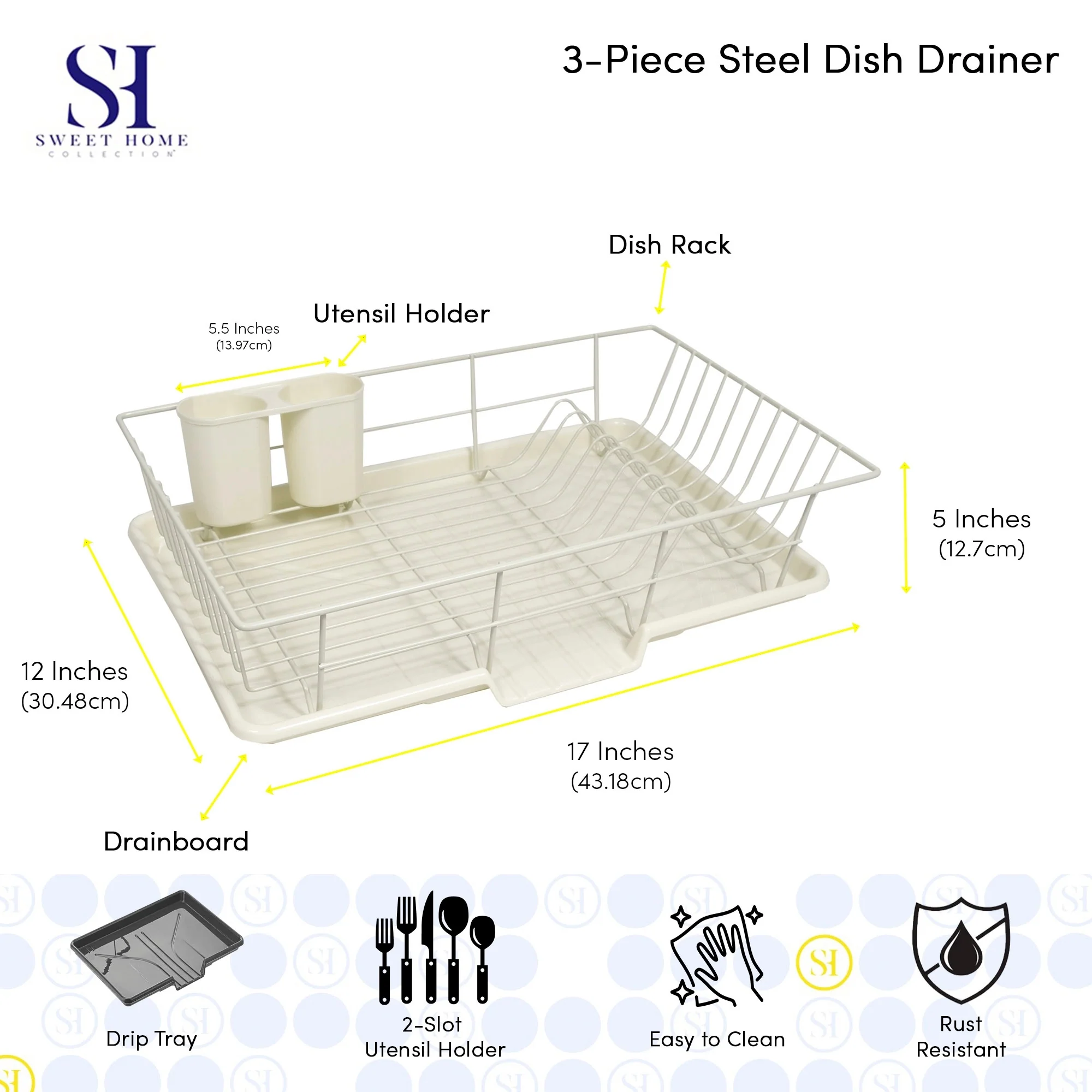 Sweet Home Collection 3-Piece Kitchen Sink Dish Drainer Set