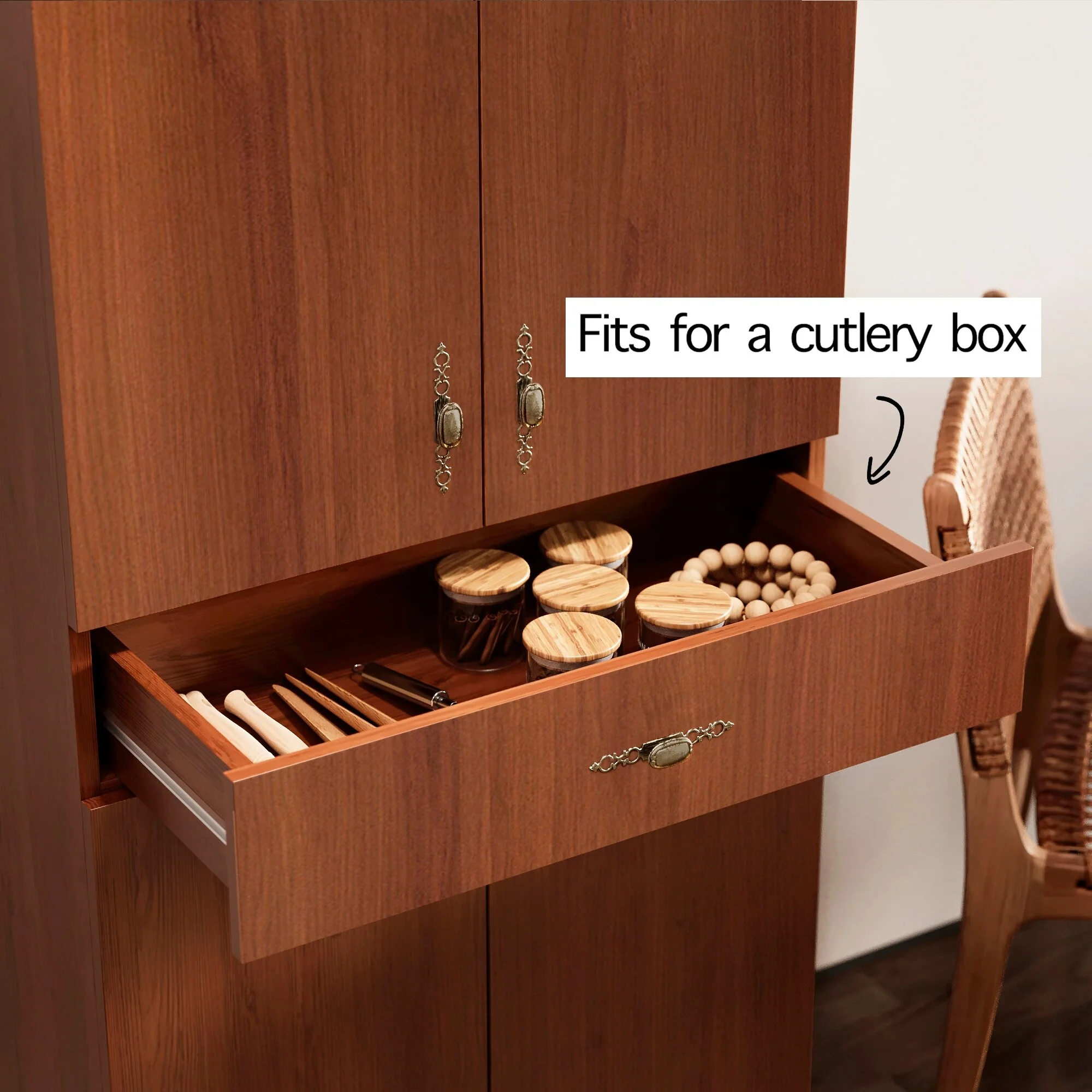 Living Skog Monti Food Pantry Storage Kitchen Cabinet with Adjustable Shelves and Drawer