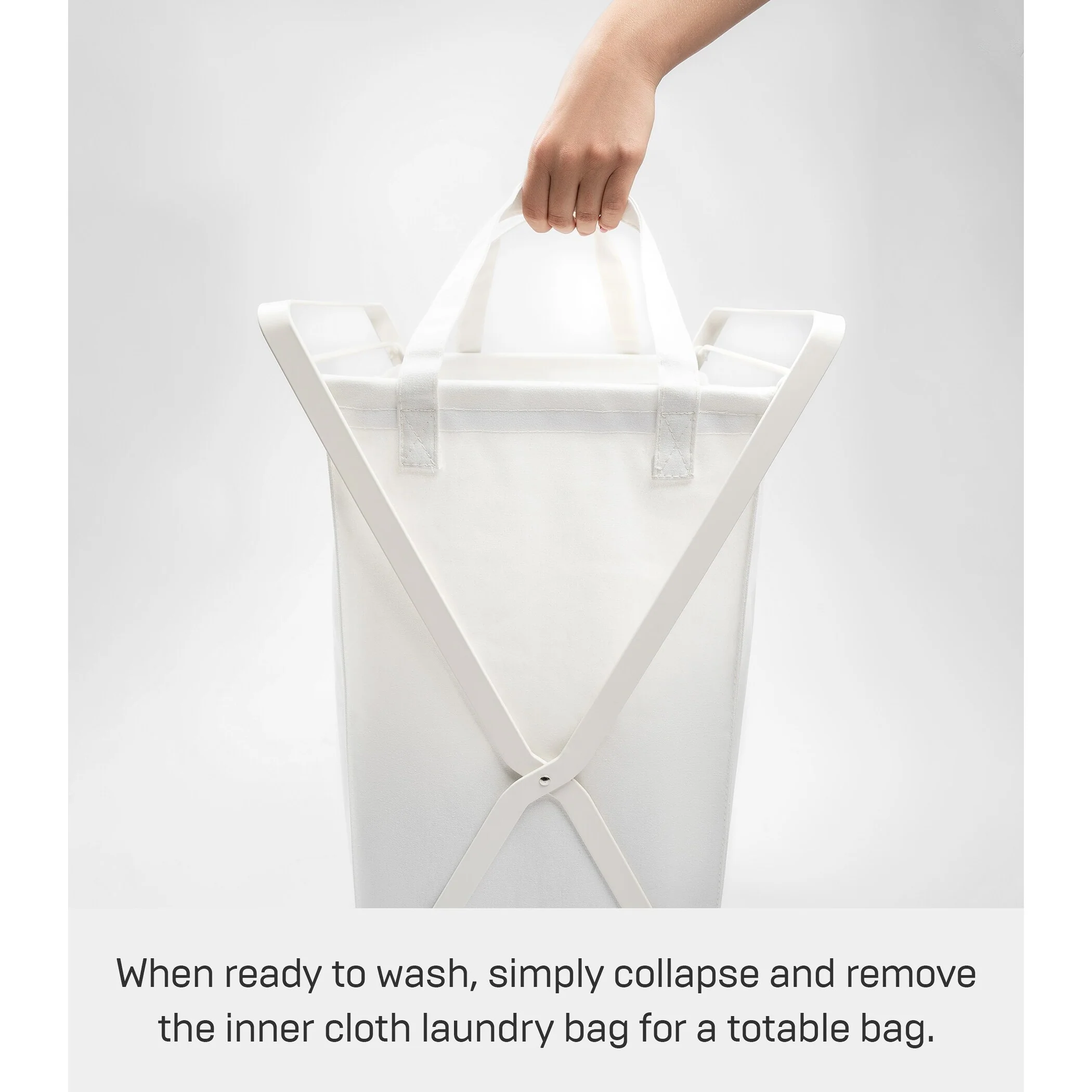 Yamazaki Home Laundry Hamper with Cotton Liner - Two Sizes, Steel and Cotton, Small, 12 gallons, 45 liters, Collapsible