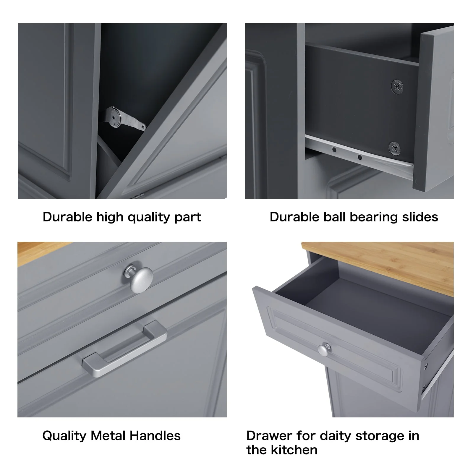 Kitchen Tilt Out Trash Cabinet Can Bin Storage Wooden Counter-top Waste Baskets with Drawer