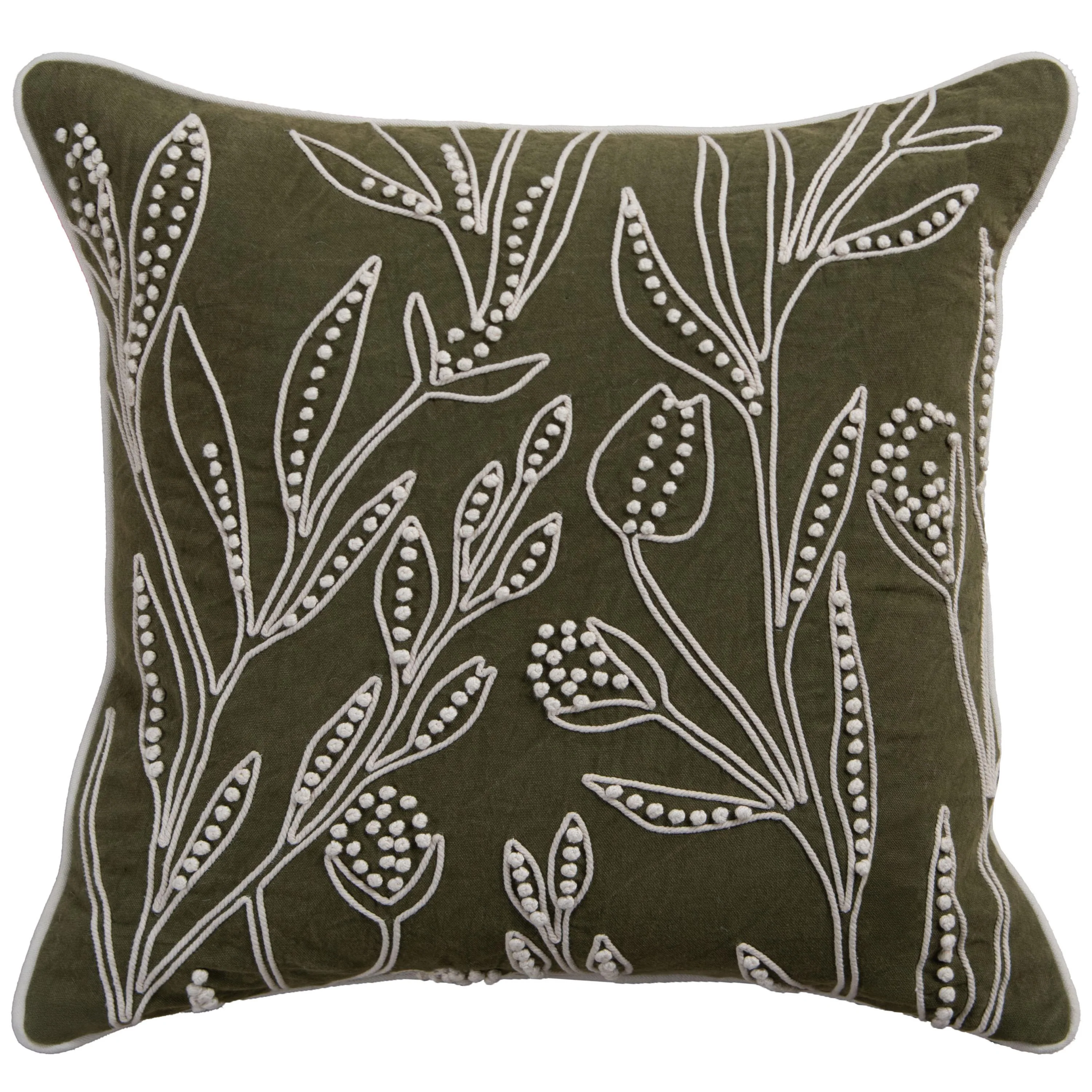 Botanical Embroidered Throw Pillow