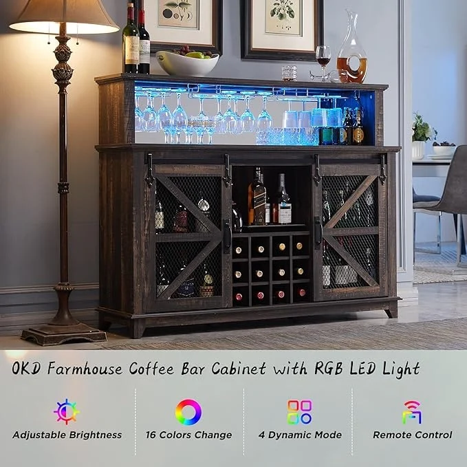 Farmhouse Coffee Bar Cabinet, Wine Bar Cabinet, Kitchen Buffet Cabinet