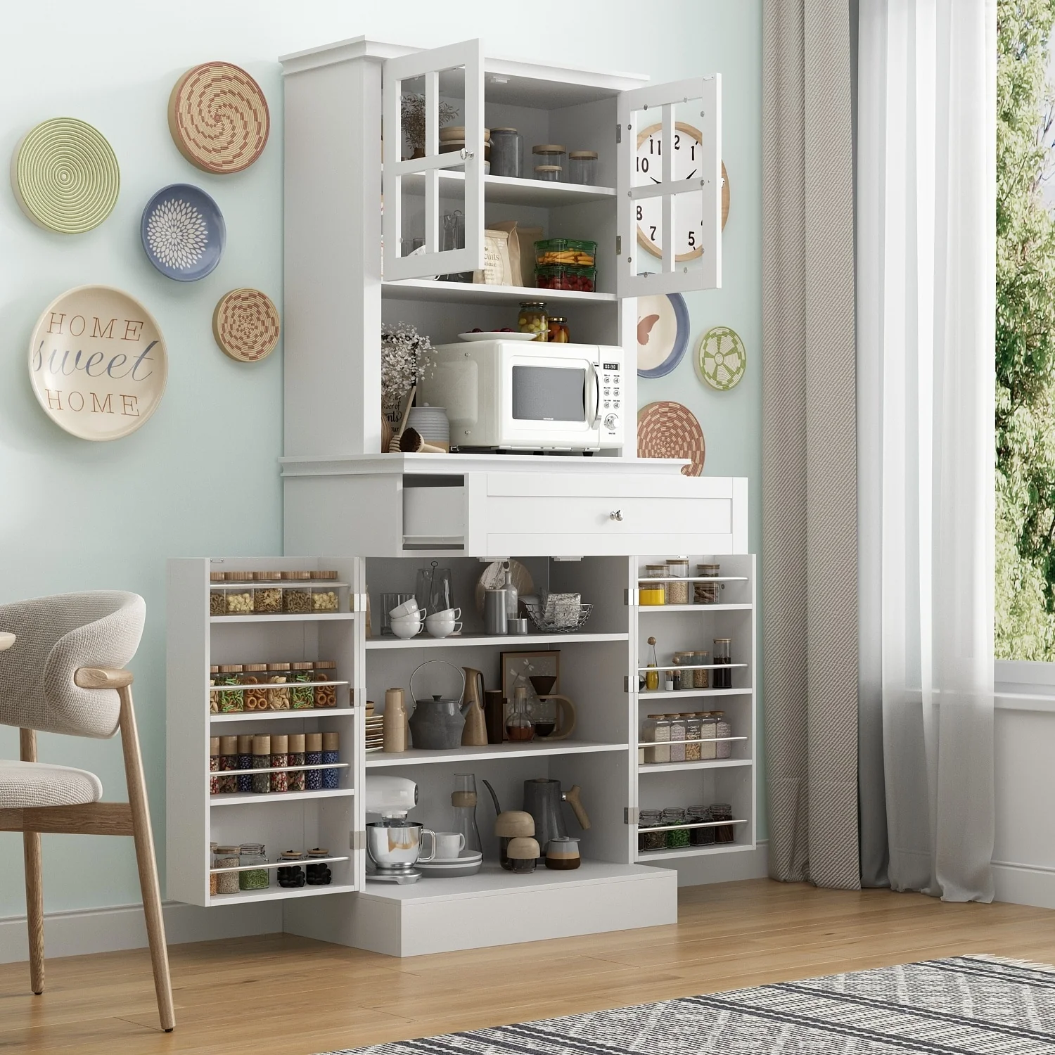 Long Standing Kitchen Cabinet with Large Open Space for Microwave - 30