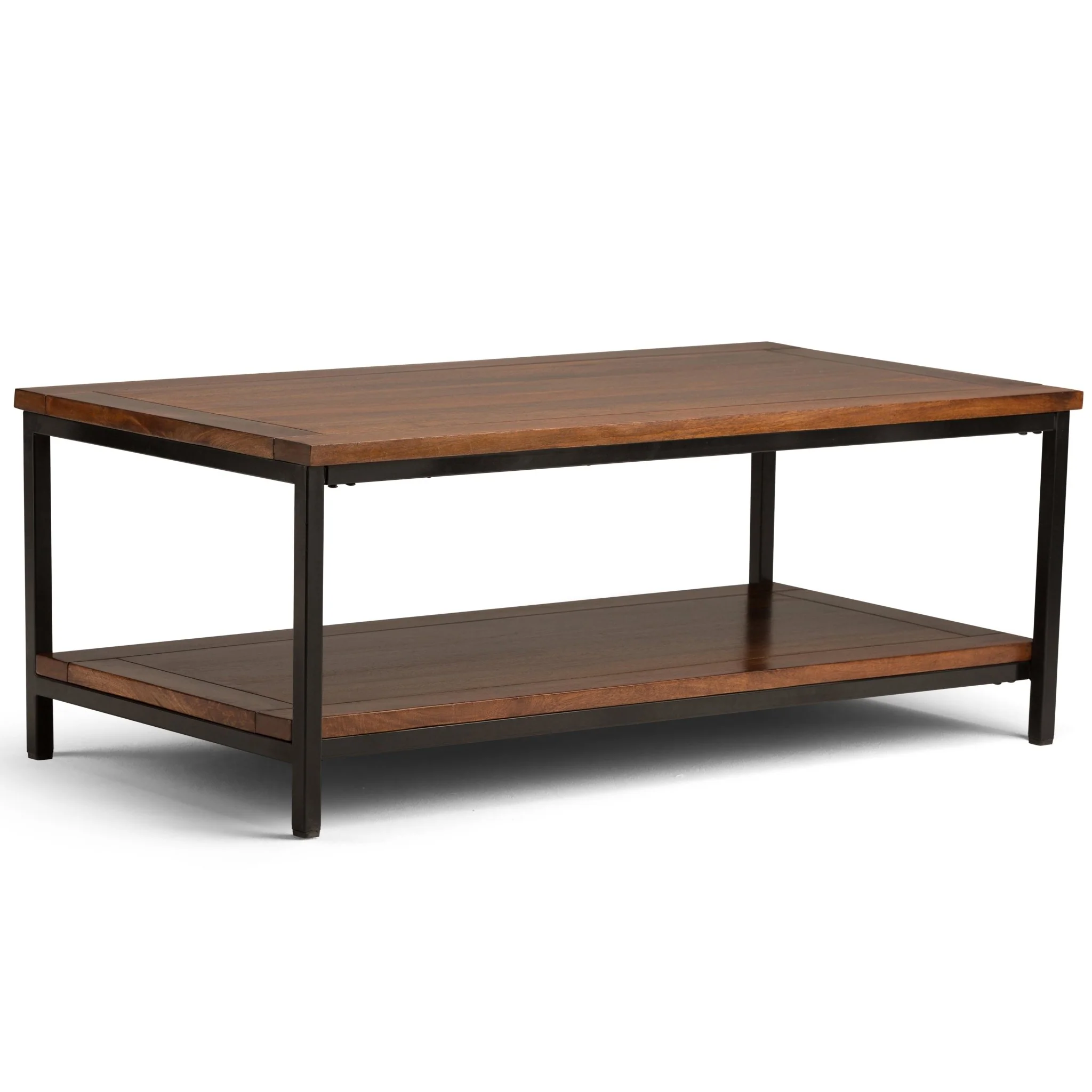Haloed Rectangular Coffee Table with Open Bottom Shelf and Metal Frame