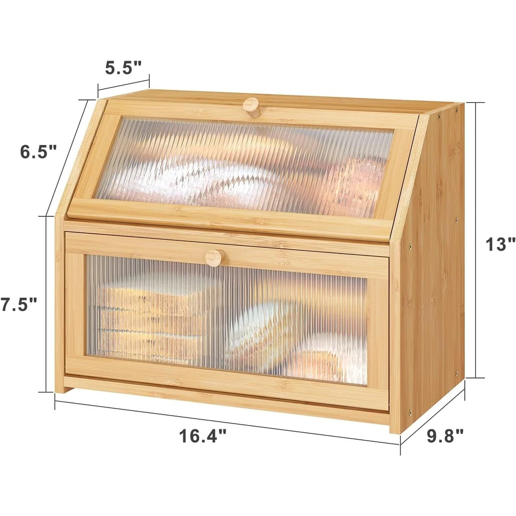 Bamboo Wood Large Capacity Bread Box Storage Bin