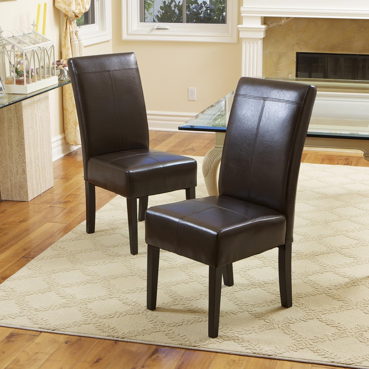 Bonded Leather Upholstered Dining Chair with Solid Wood Legs, Set of 2
