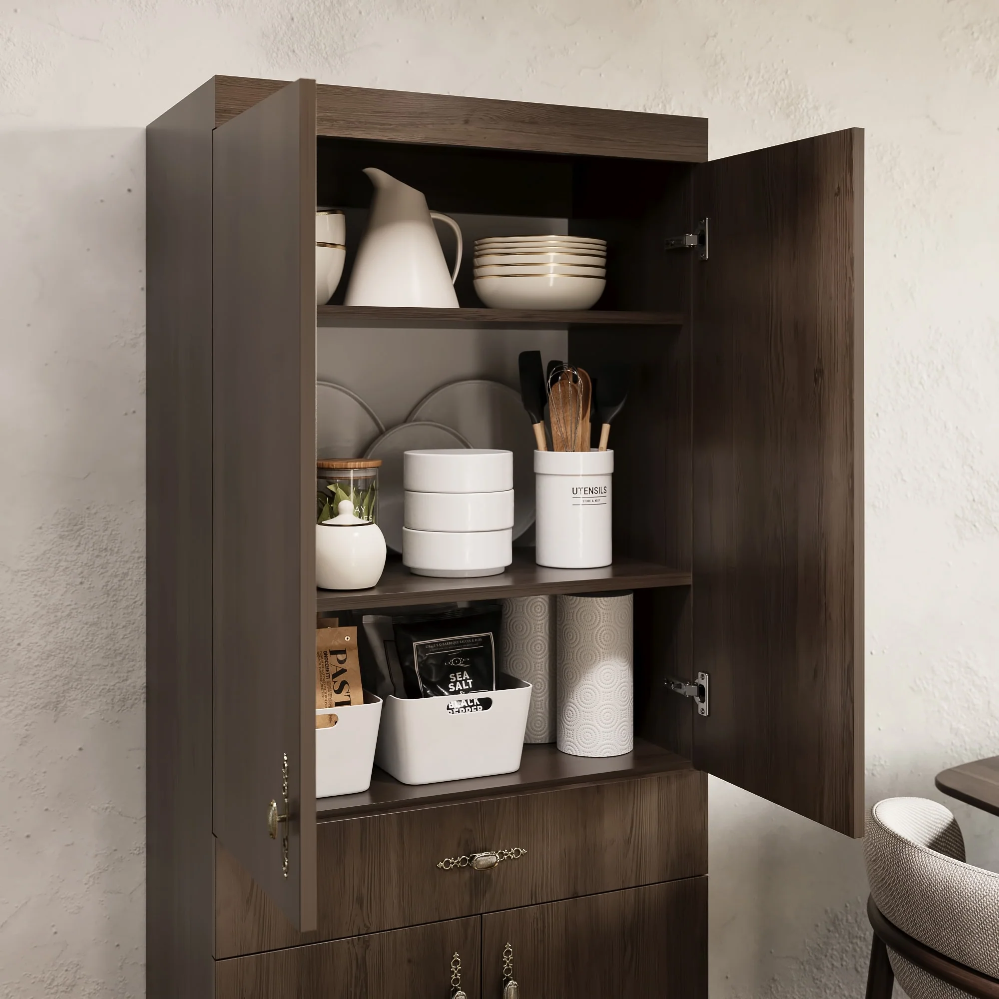 Living Skog Monti Food Pantry Storage Kitchen Cabinet with Adjustable Shelves and Drawer