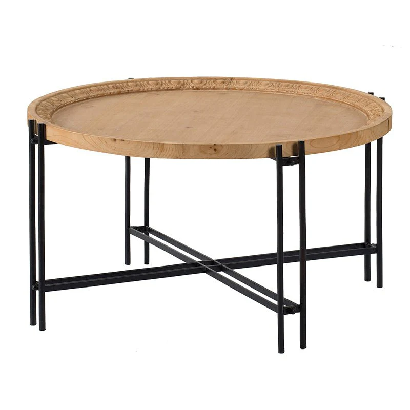 Round Wooden Round Coffee Table with Metal Legs
