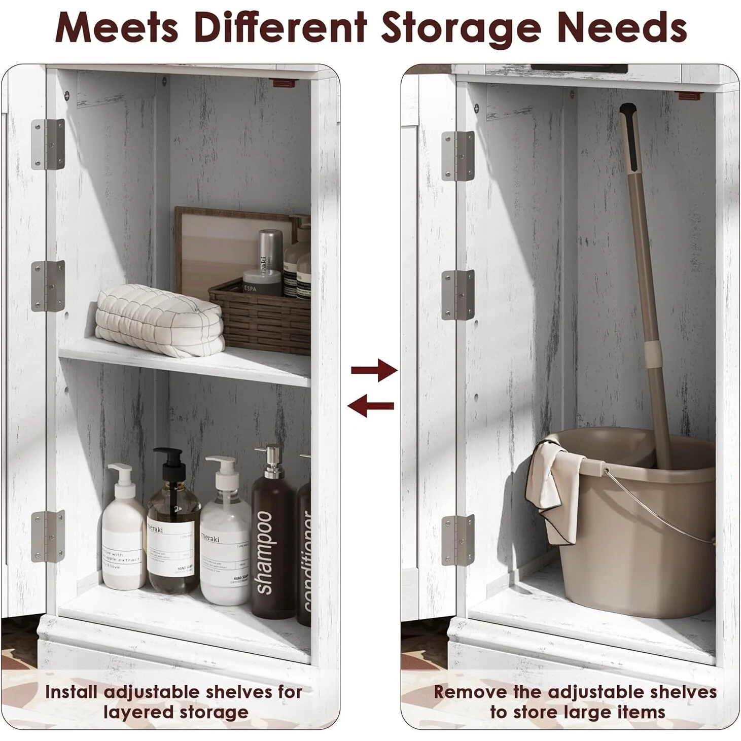 Tall Bathroom Cabinet, Freestanding Storage Cabinet with Glass Doors