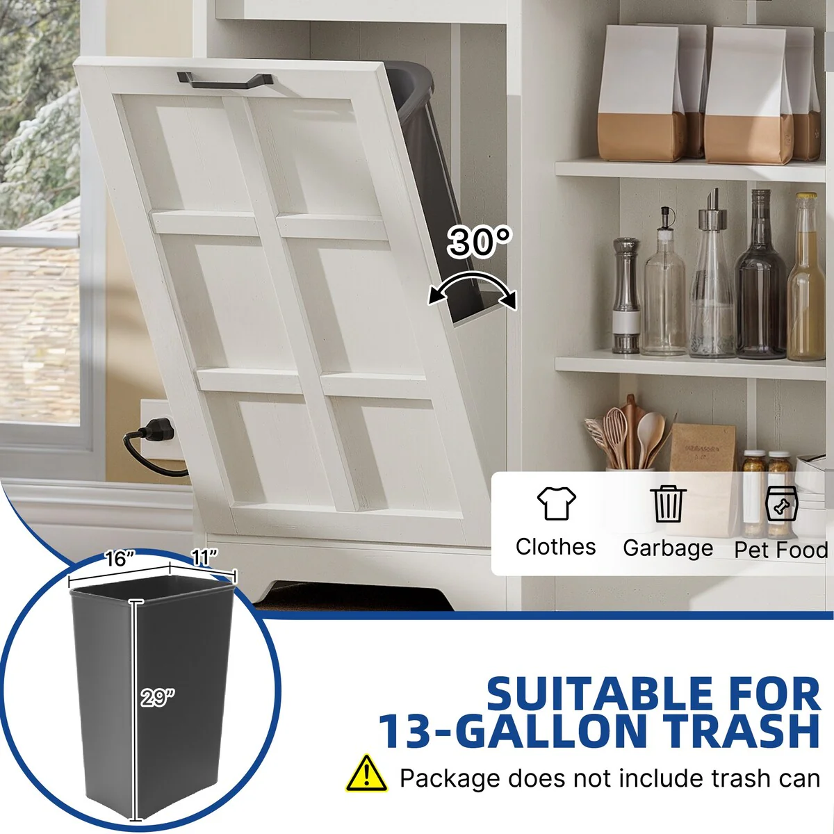 Moasis Kitchen Tilt Out Trash Cabinet Fits 13 Gallon Cabinet Trash Can with Outlet and Adjustable Shelves