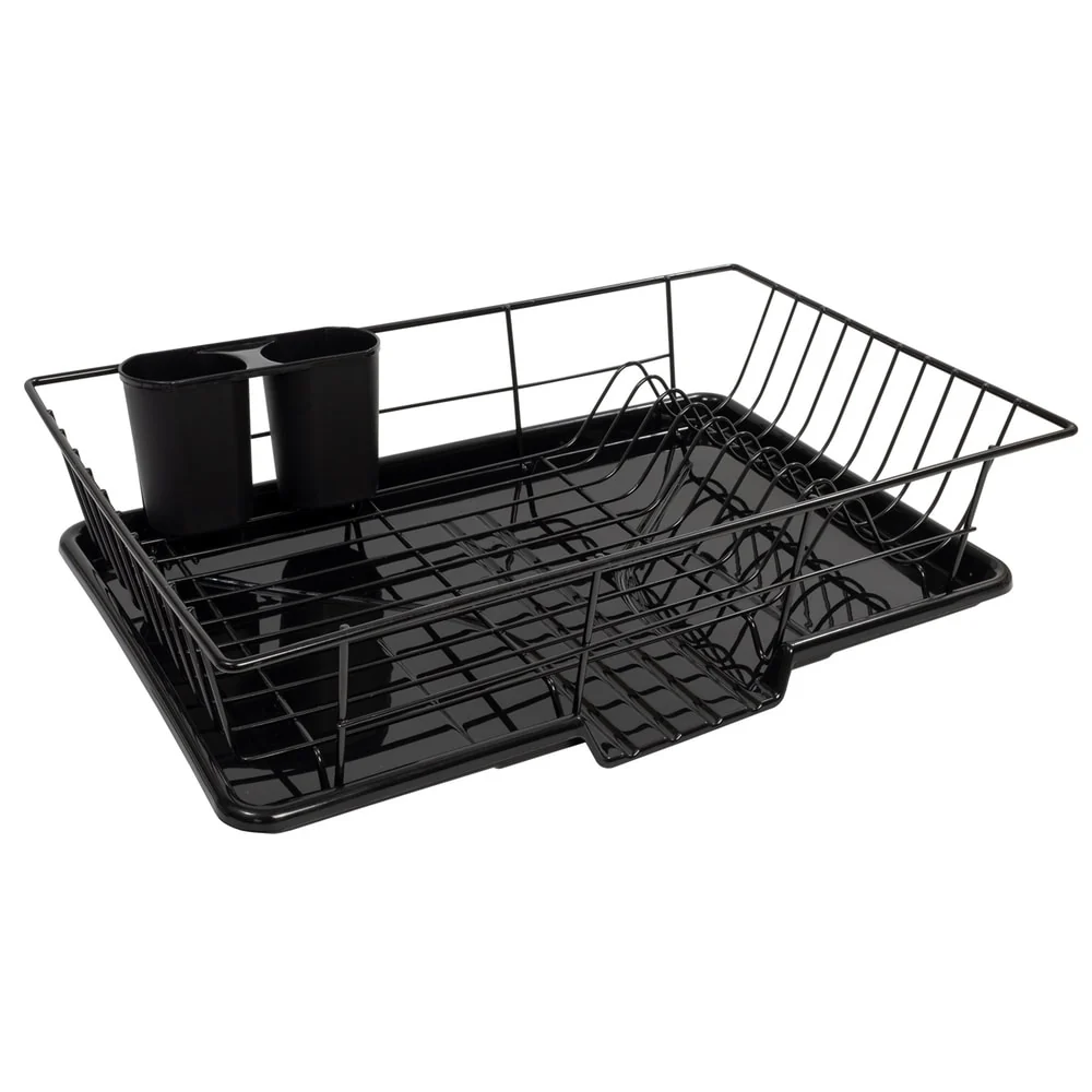 Sweet Home Collection 3-Piece Kitchen Sink Dish Drainer Set Black