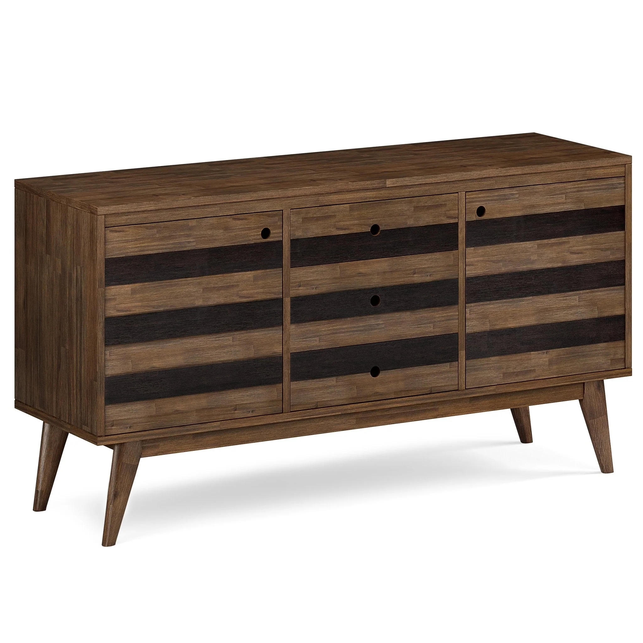 2-Door Sideboard with 3 Drawers and Adjustable Shelves, Rustic Natural Aged Brown
