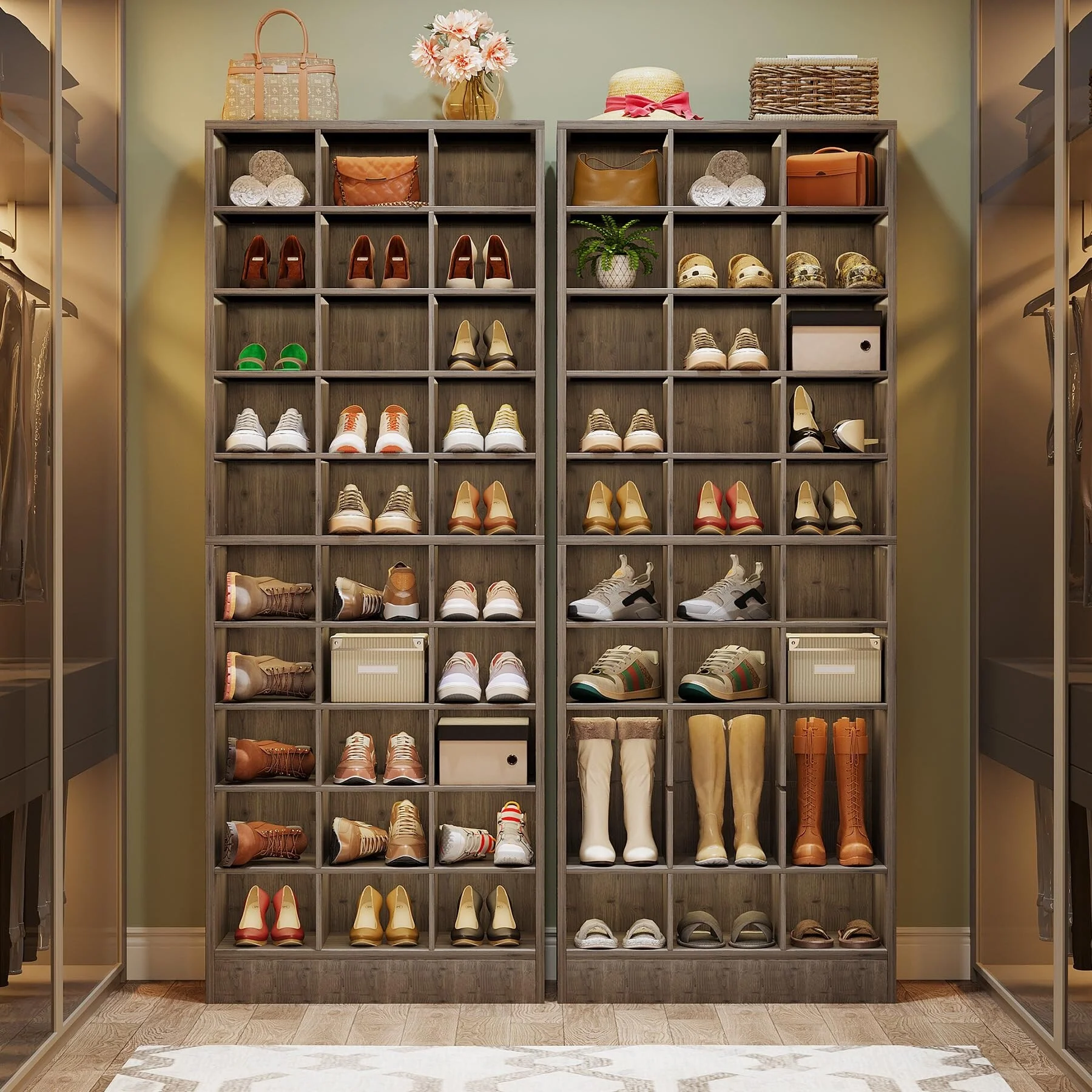 70.9 Inches Tall Wood Shoe Storage Cabinet with 30 Cubbies - 10-tier