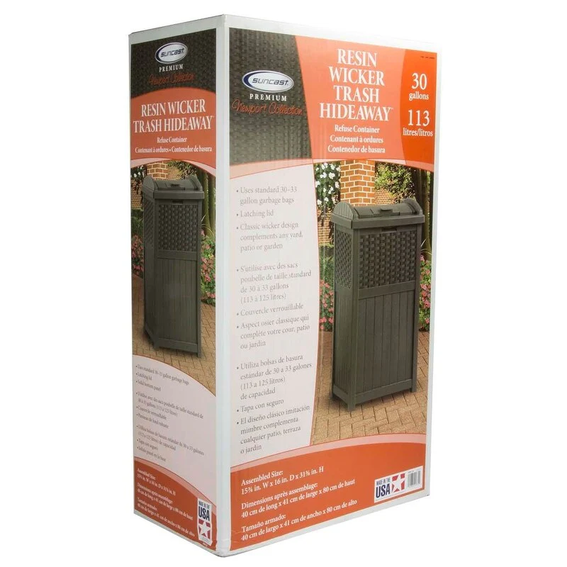 Suncast Trash Hideaway 33 Gallon Resin Wicker Outdoor Garbage Container (4 Pack)