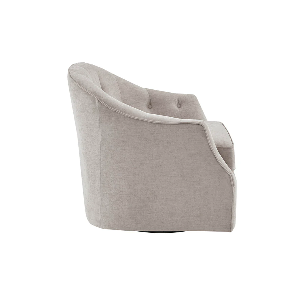 Awakened Swivel Chair with Button Tufted Back and Flared Arms