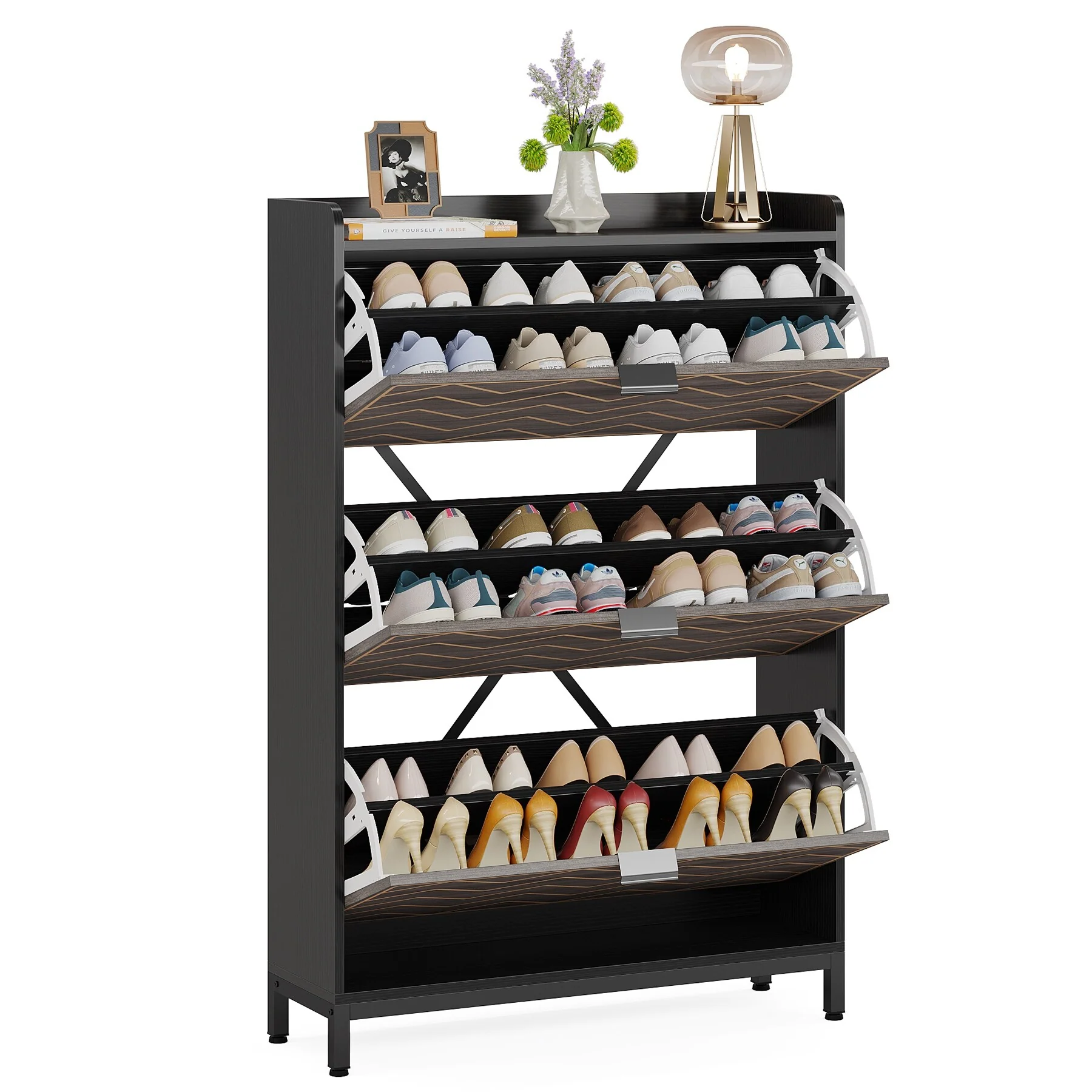 Slim Shoe Cabinet, Freestanding 24 Pair Shoe Rack Organizer