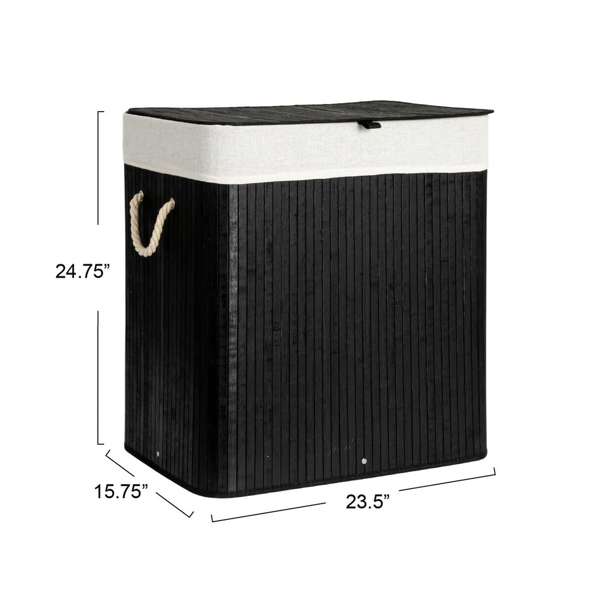 Household Essentials Bamboo Double Laundry Hamper with Rope Handles and Removable Laundry Bag