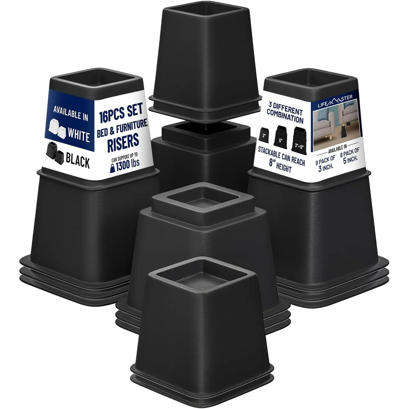 Lifemaster Furniture Riser Set - Non-Slip Design Furniture Leg Riser
