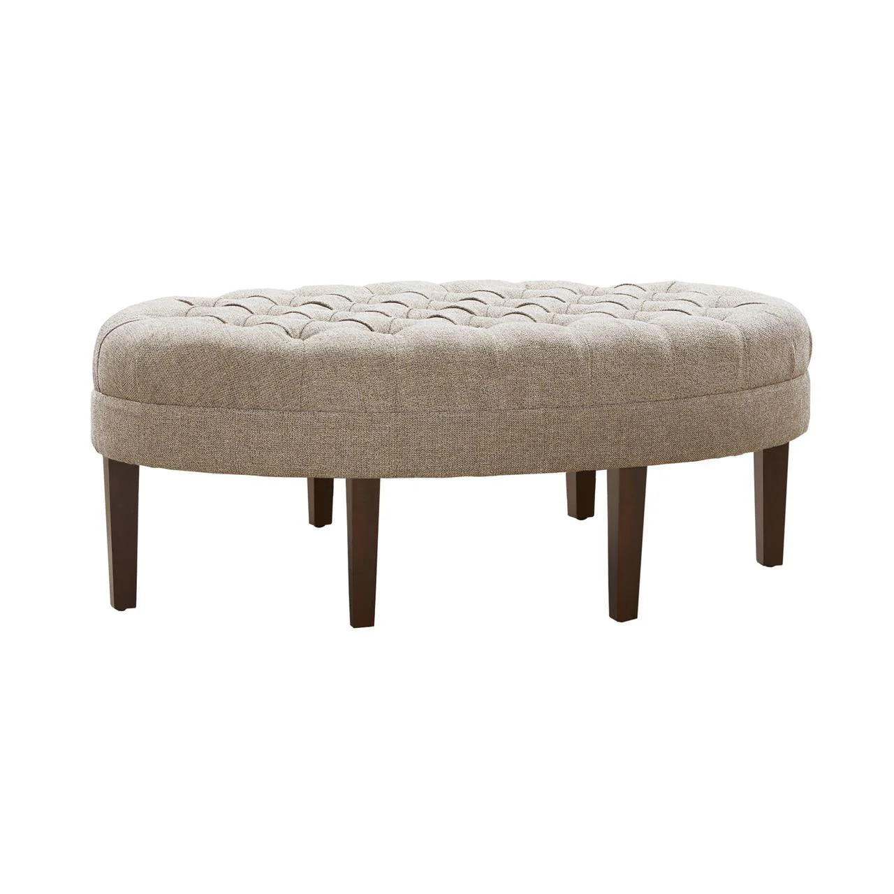 Ottoman with Button Upholstered Seat, Tufted Top and Wood Leg