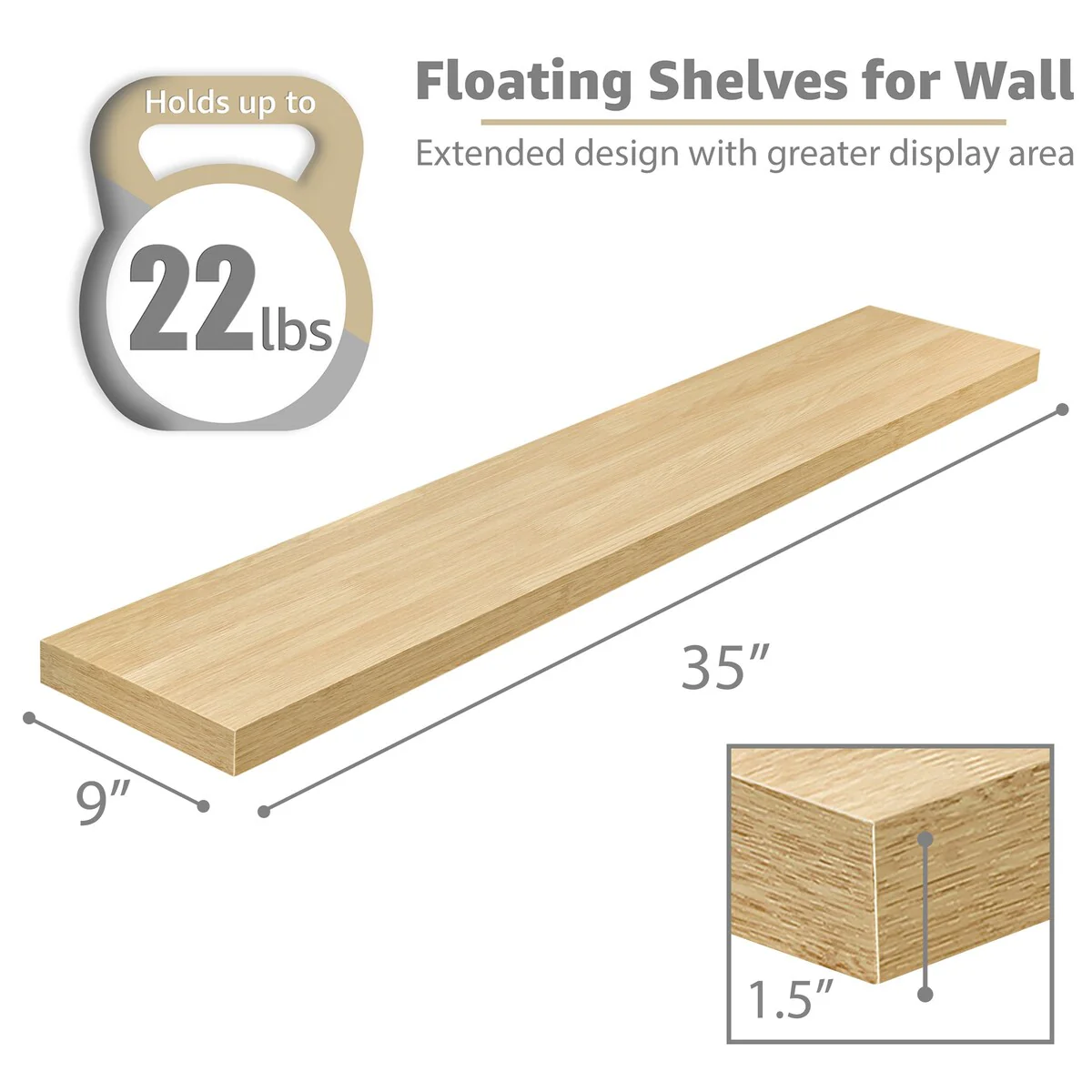 Sorbus Long Floating Shelves for Wall Set of 2 - 35