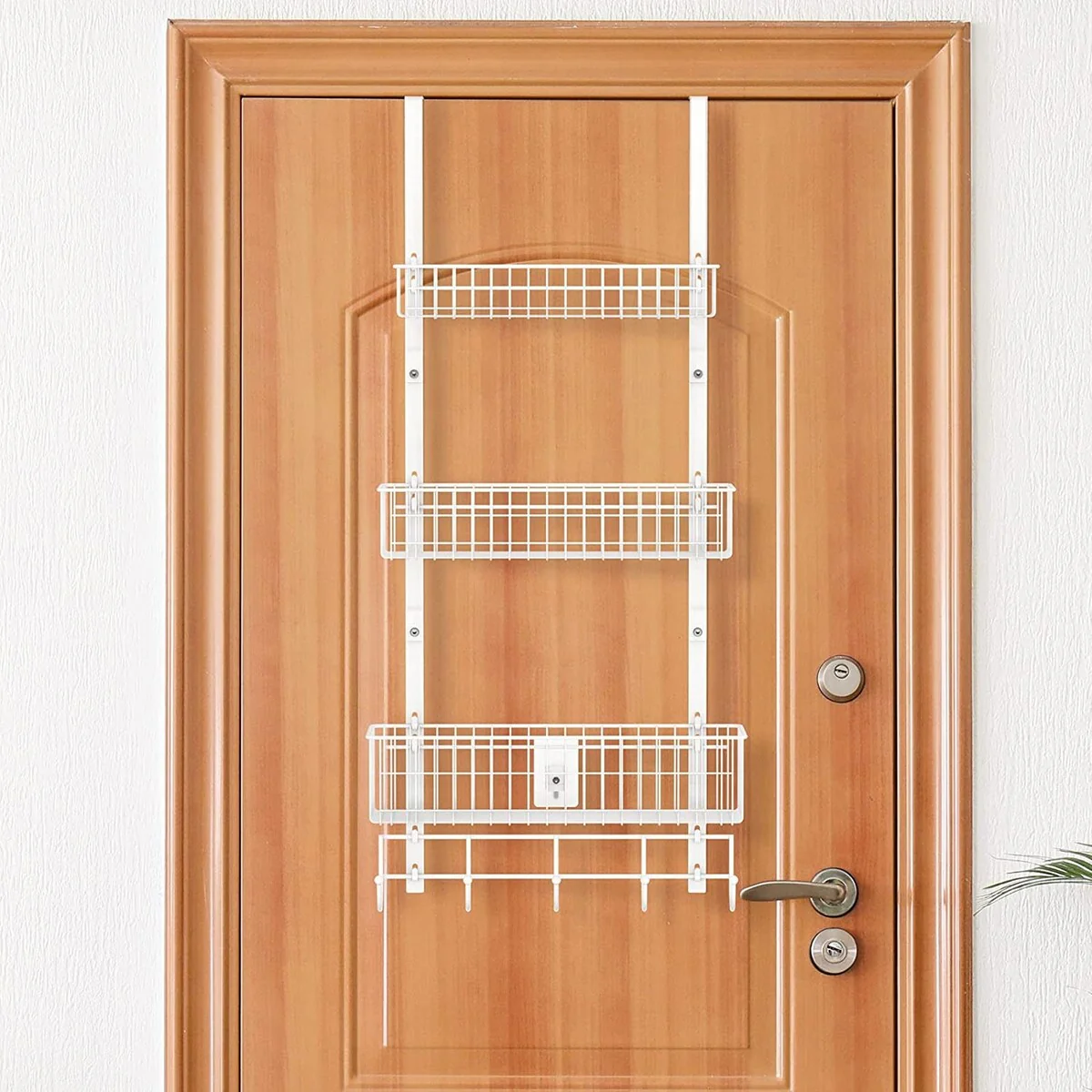 Over The Door Hanger with 2 Mesh Baskets 5 Hooks