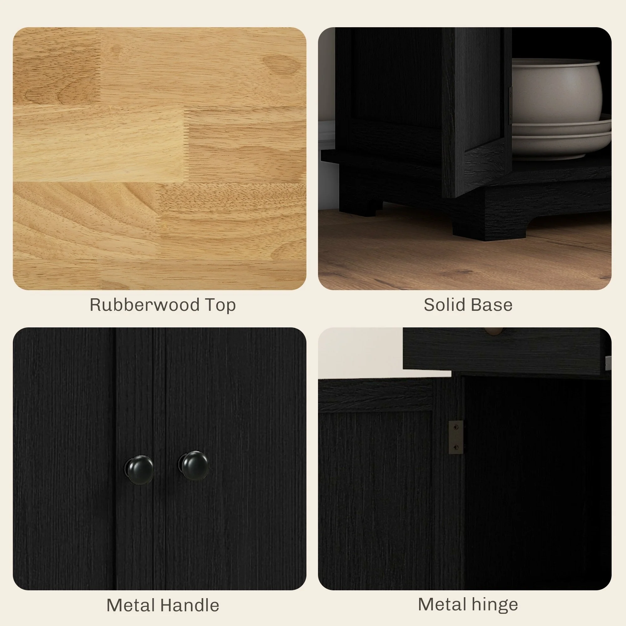HOMCOM Sideboard with Solid Wood Countertop, Modern Kitchen Storage Cabinet, Coffee Bar Cabinet with 3 Drawers