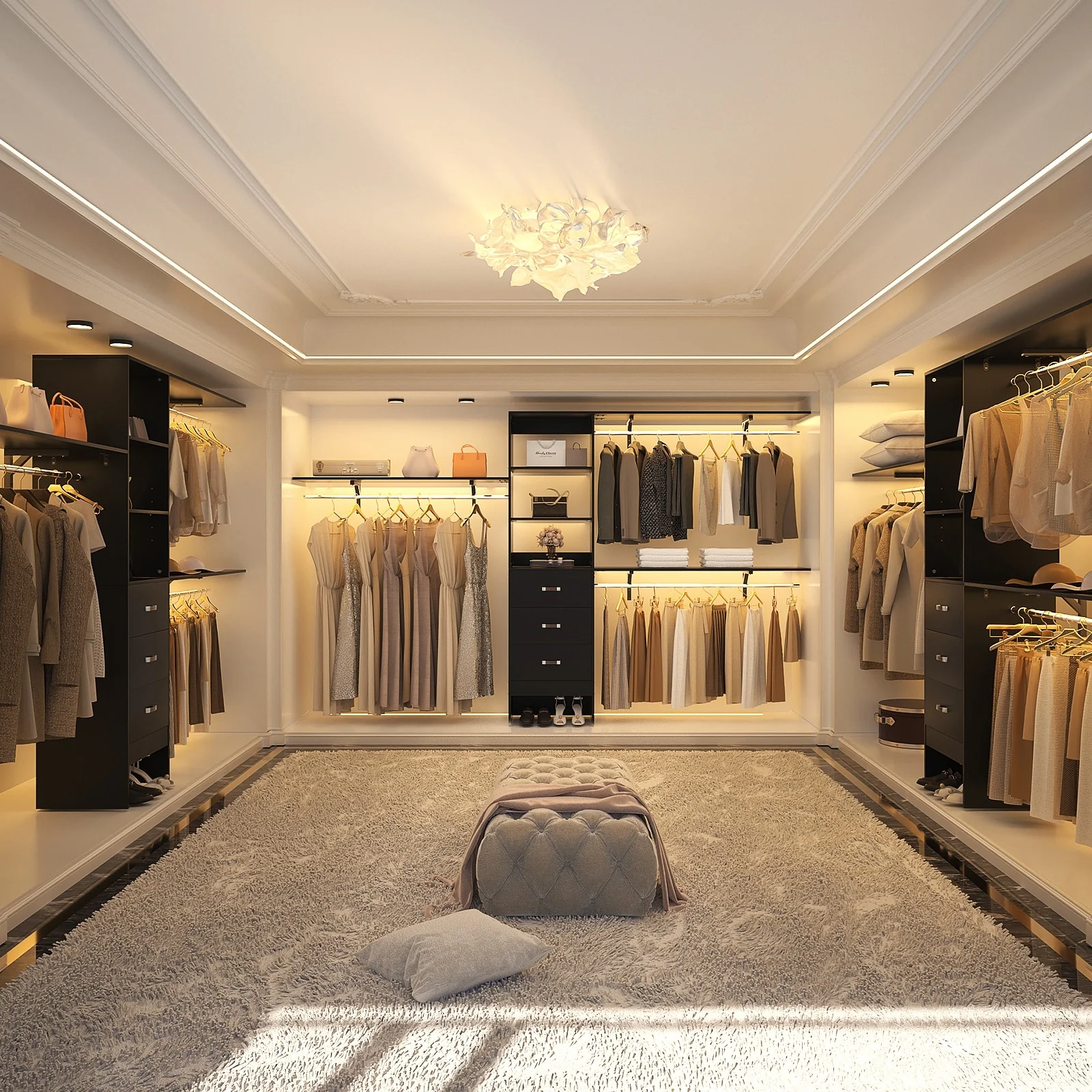 Rackcog 120'' Closet Organizer with Drawers, Closet System with DIY Shelves for Reach-in and Walk-in Closet