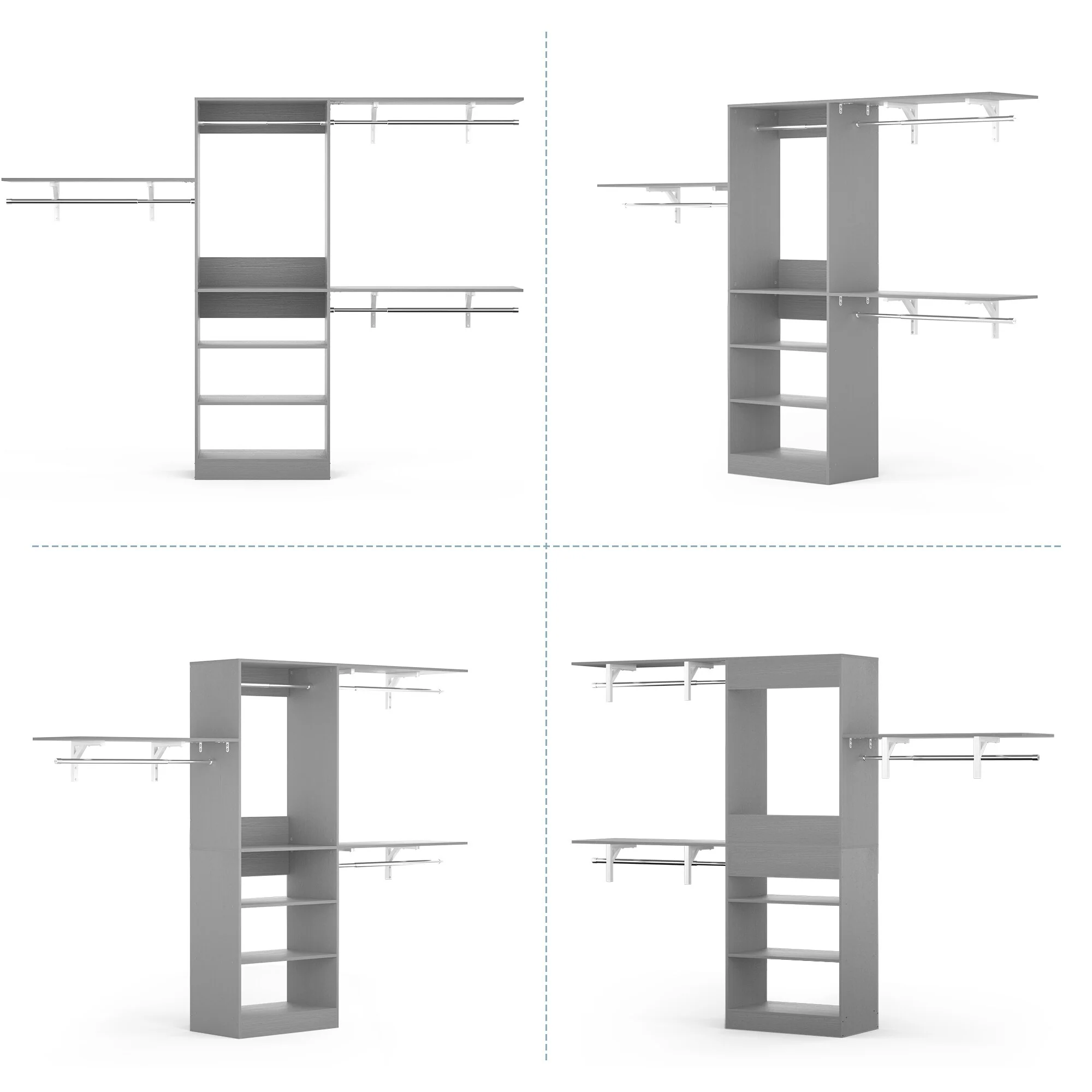 Rackcog 20-96'' W Closet System Starter Kit, Sturdy DIY Closet Organizer with 3 Winged Storage Shelves