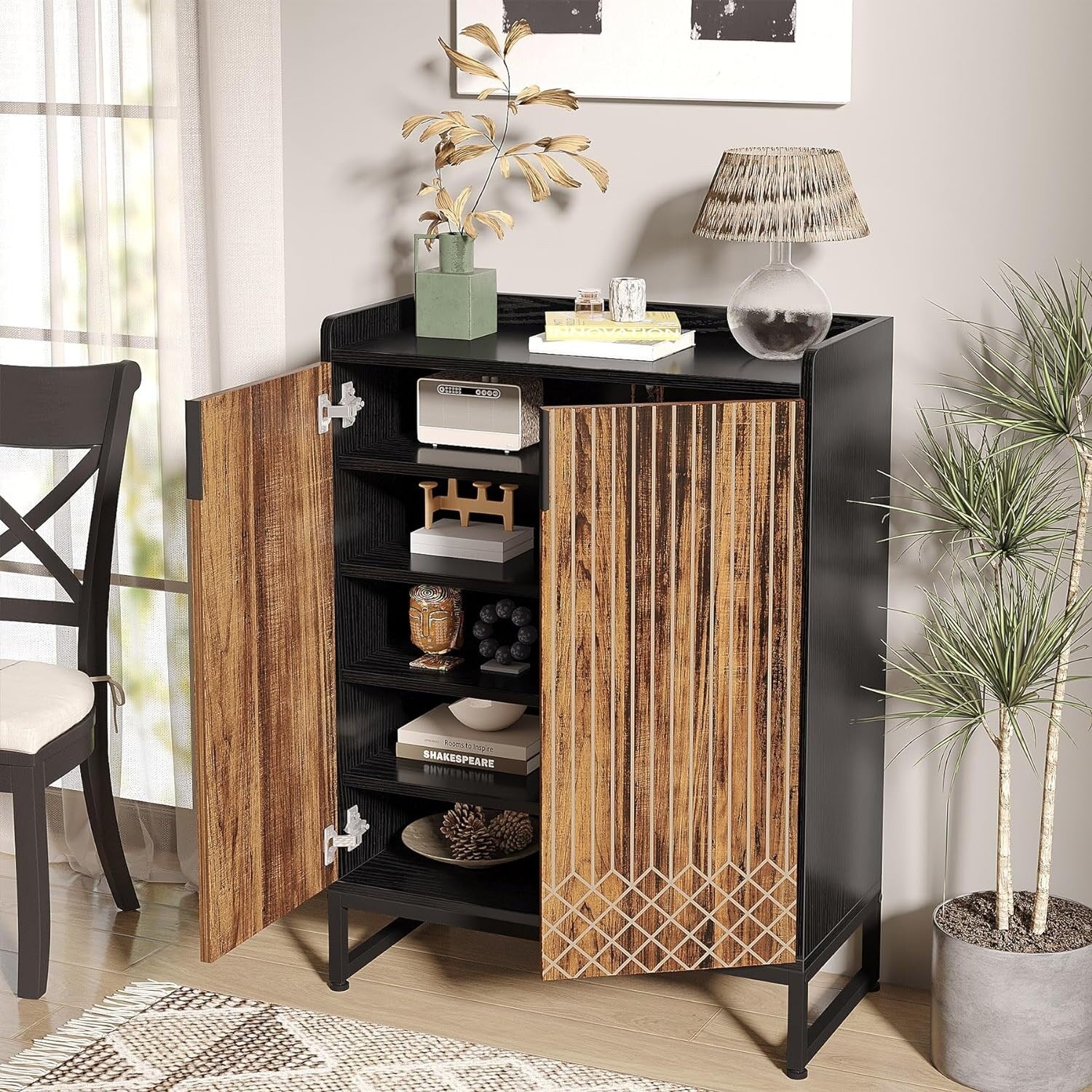 Sturdy 5-Tier Wood Shoe Cabinet with Doors for Entryway Hallway