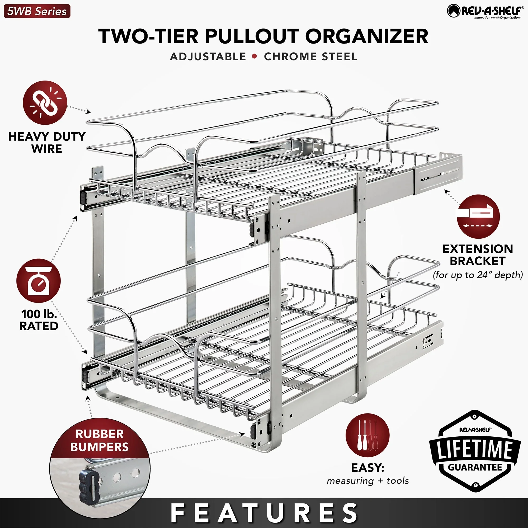 Rev-A-Shelf Kitchen Cabinet Pullout Shelf Organizer, 24 x 22 In, 5WB2-2422-CR-1