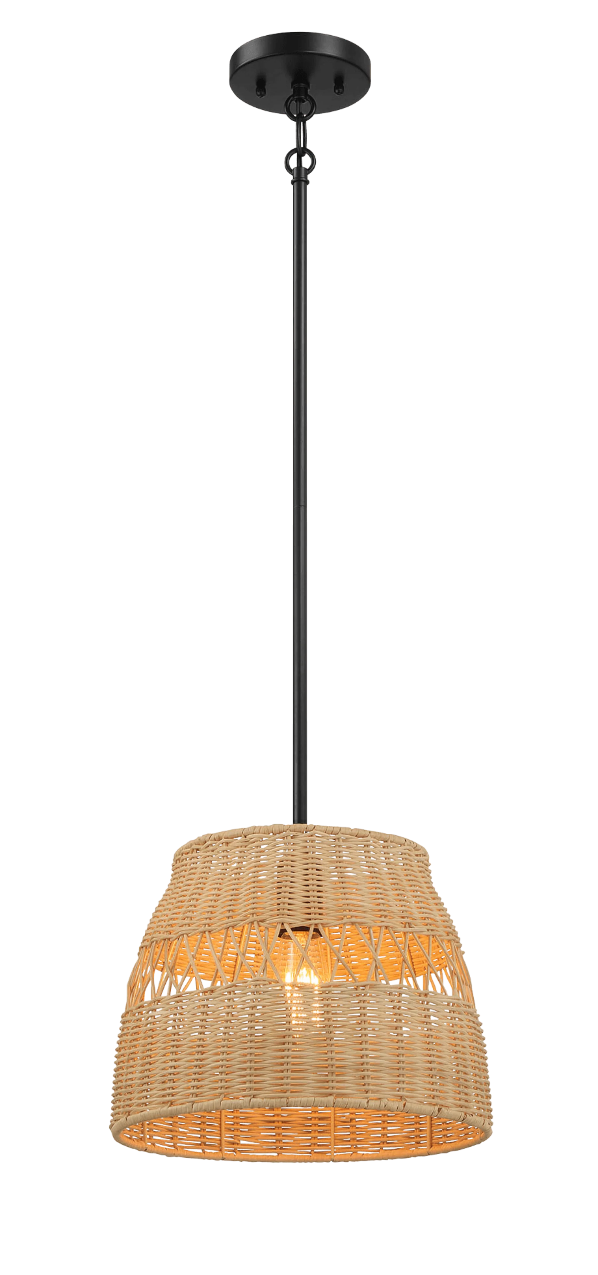 Single Light Pendant with Rattan Shade and Metal Frame