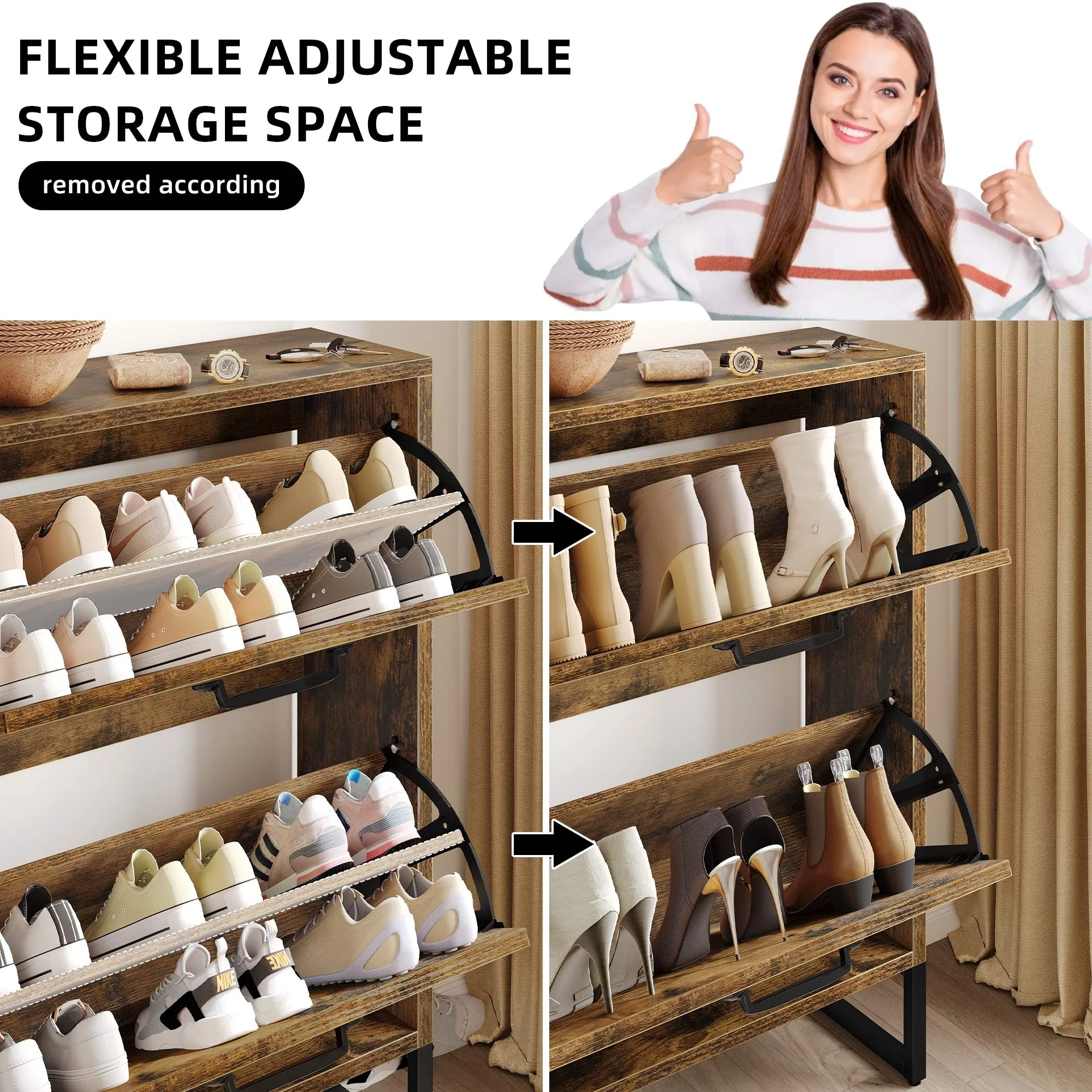 Moasis Shoe Storage Cabinet with 2 Flip Drawers Narrow Shoes Rack Organizer