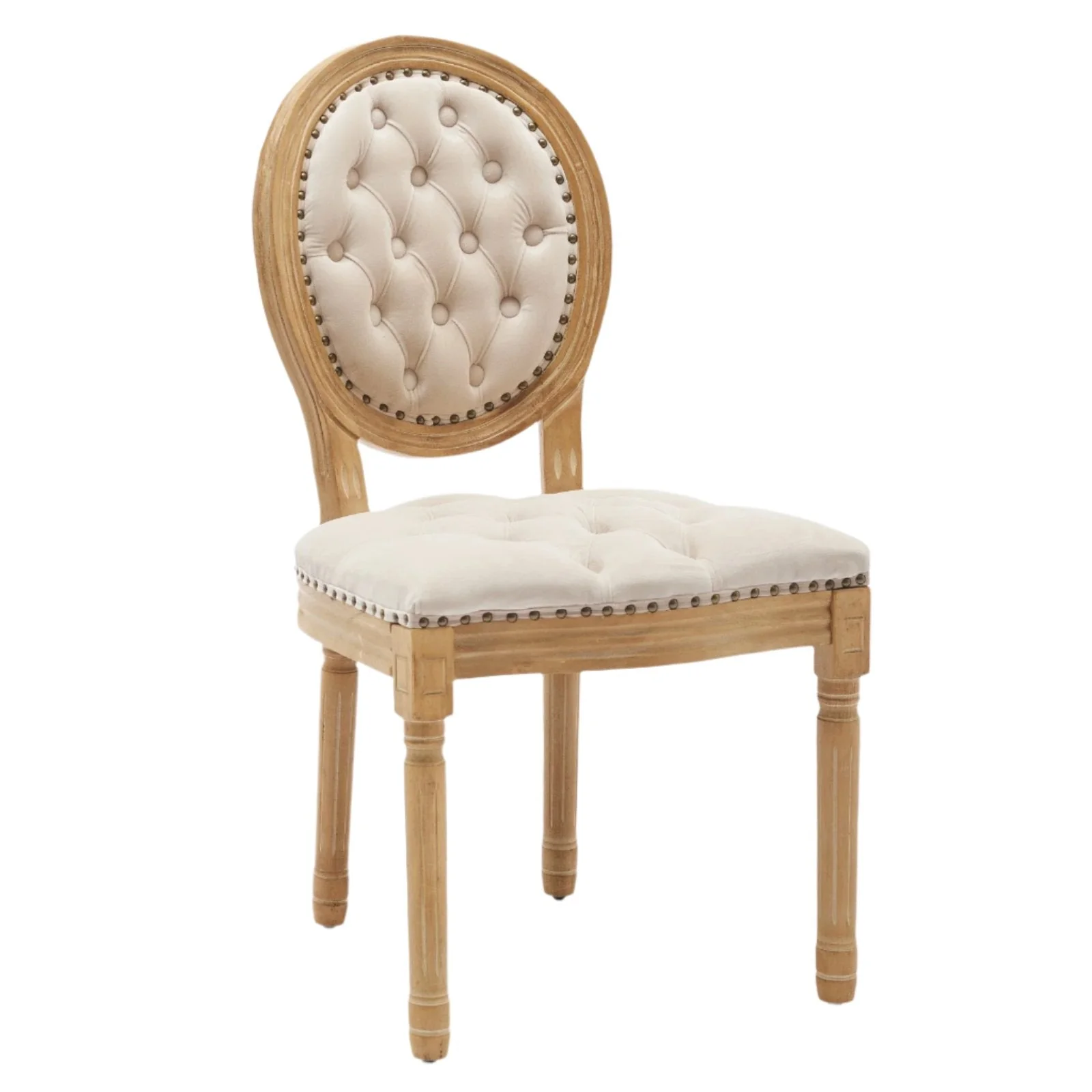 Button Tufted Upholstered Dining Chair with Round Back and Nailhead Trim, Set of 2