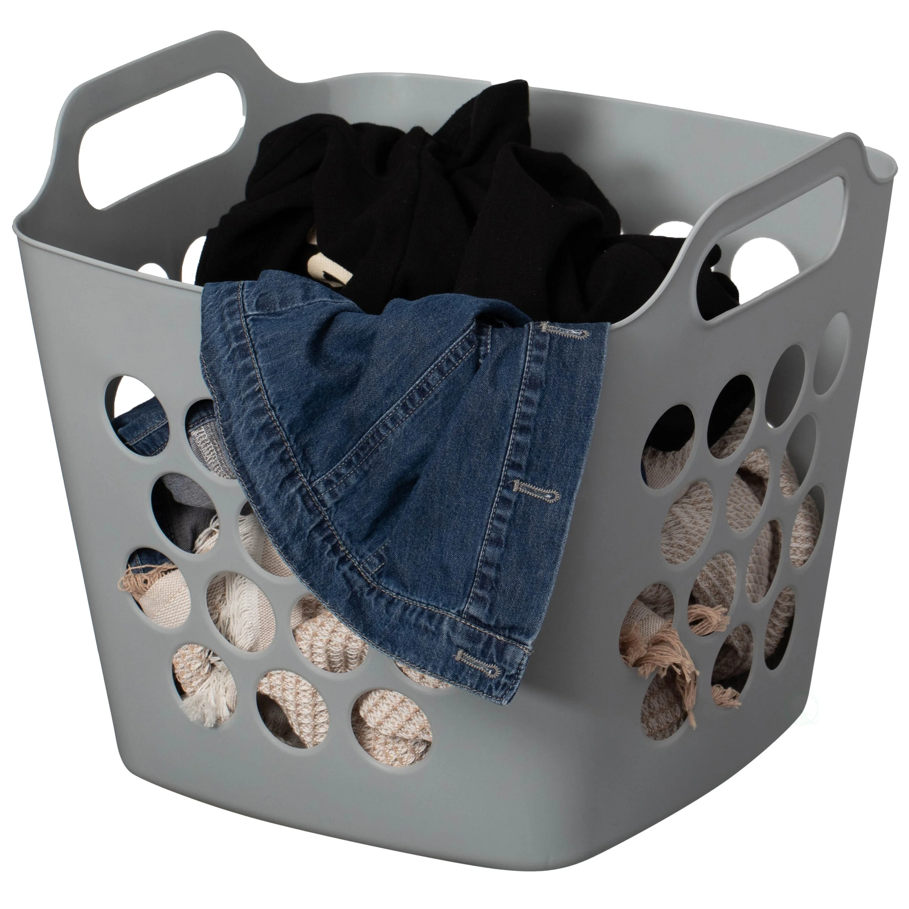 Flexible Plastic Laundry Basket - Square Storage Hamper with Side Handles for Easy Carrying - 28 Litter