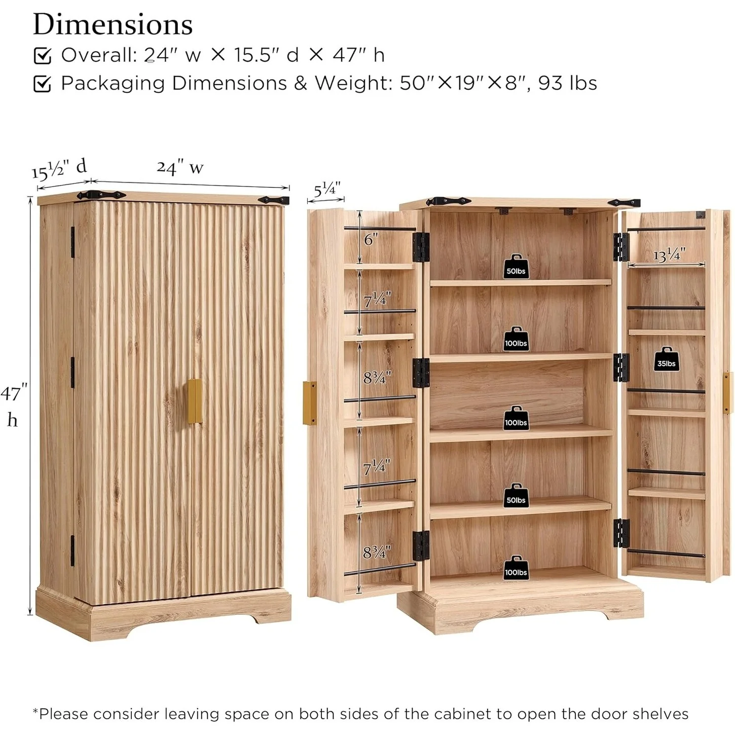 Modern Fluted Pantry Cabinet, Storage Cabinet, Wood Cupboard Organizer