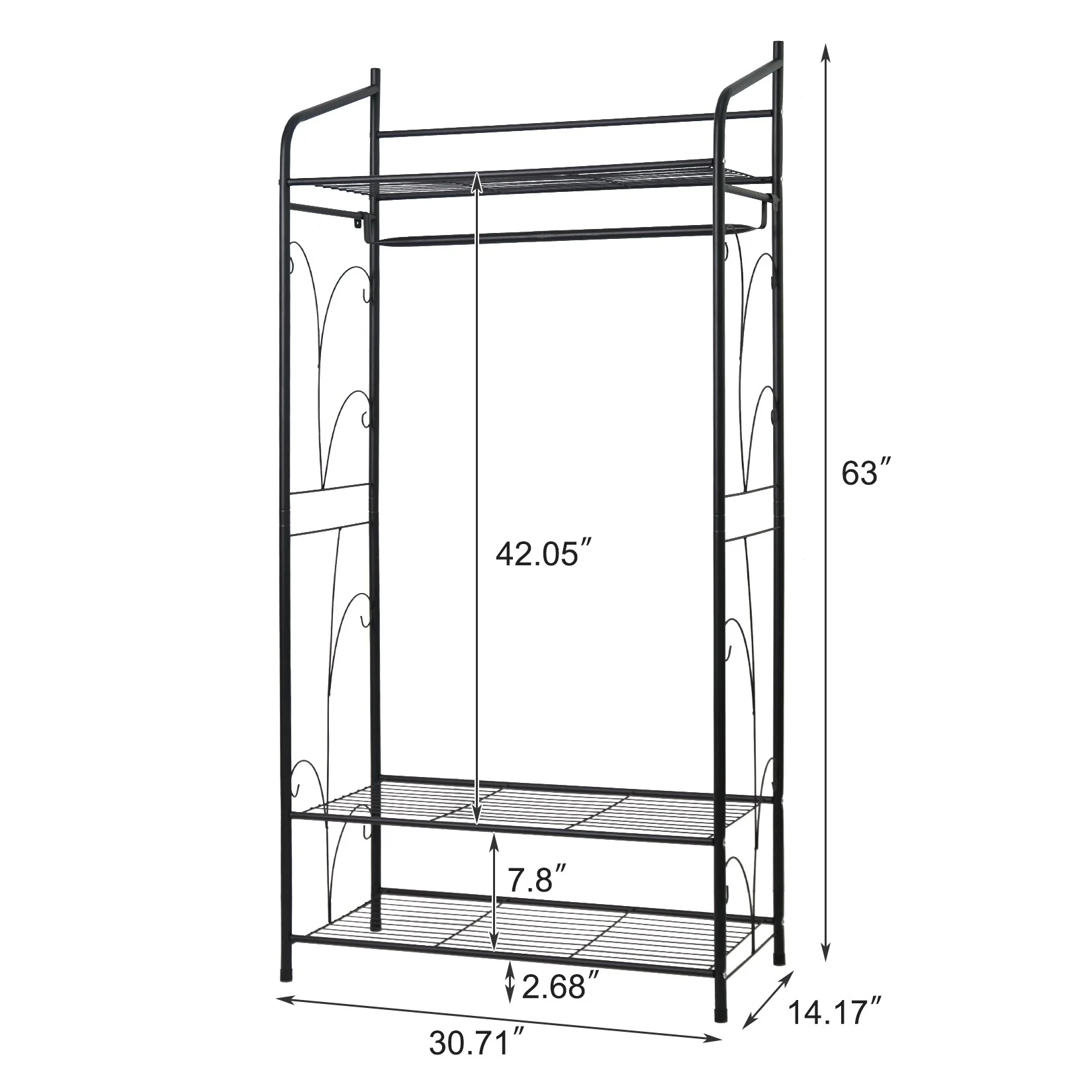 Garment Stand 3 Tiers Clothes Rack Wire Shelving Freestanding Closet - 31x14.2x63.3 inch