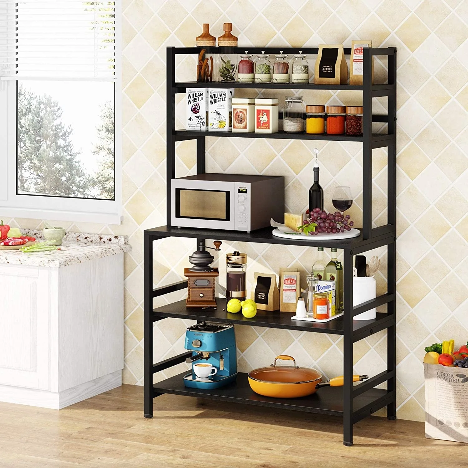 5 Tier Bakers Rack with Storage, Kitchen Stand Micorwave Over Cart