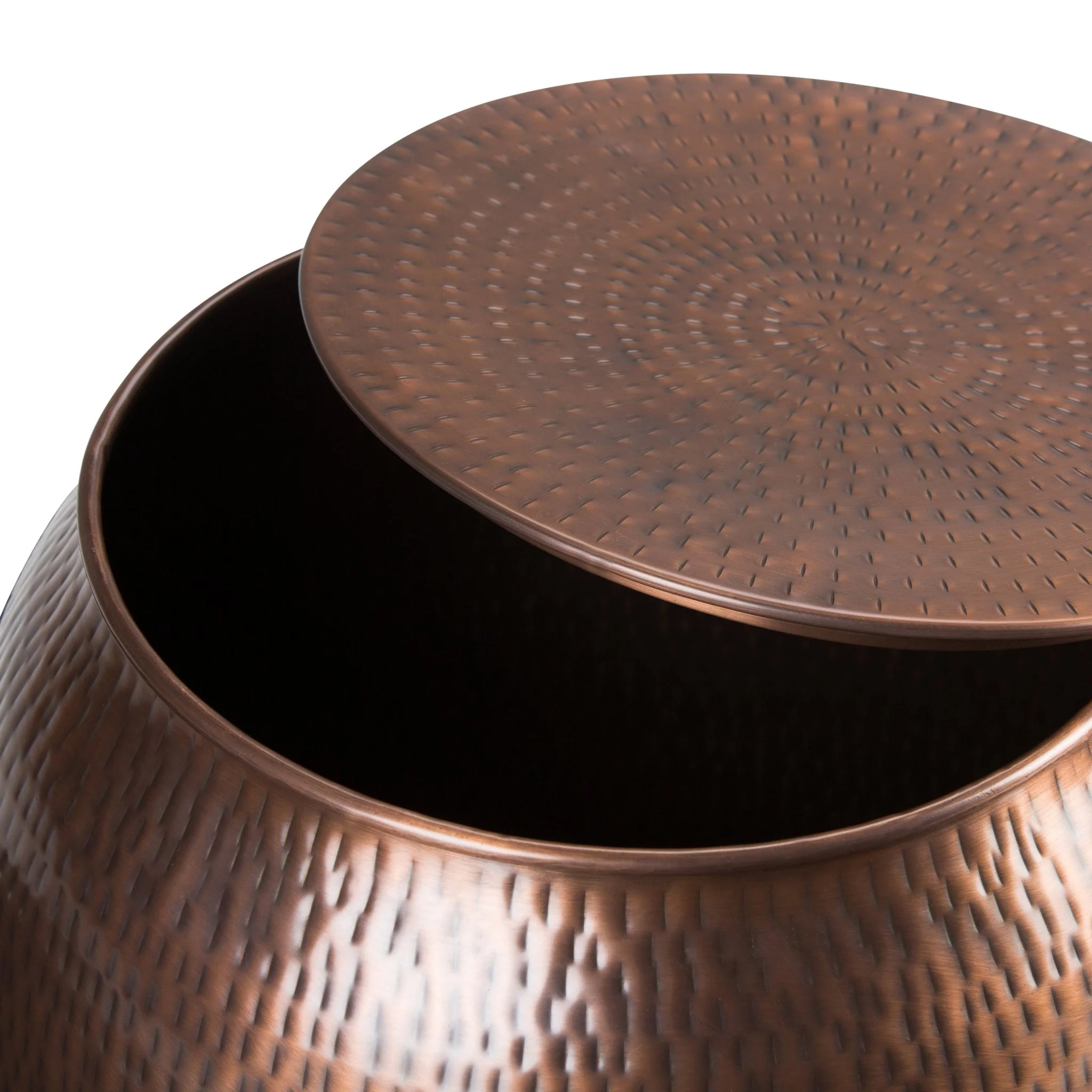 Destiny Drum-Shaped Hammered Accent Table with Removable Top