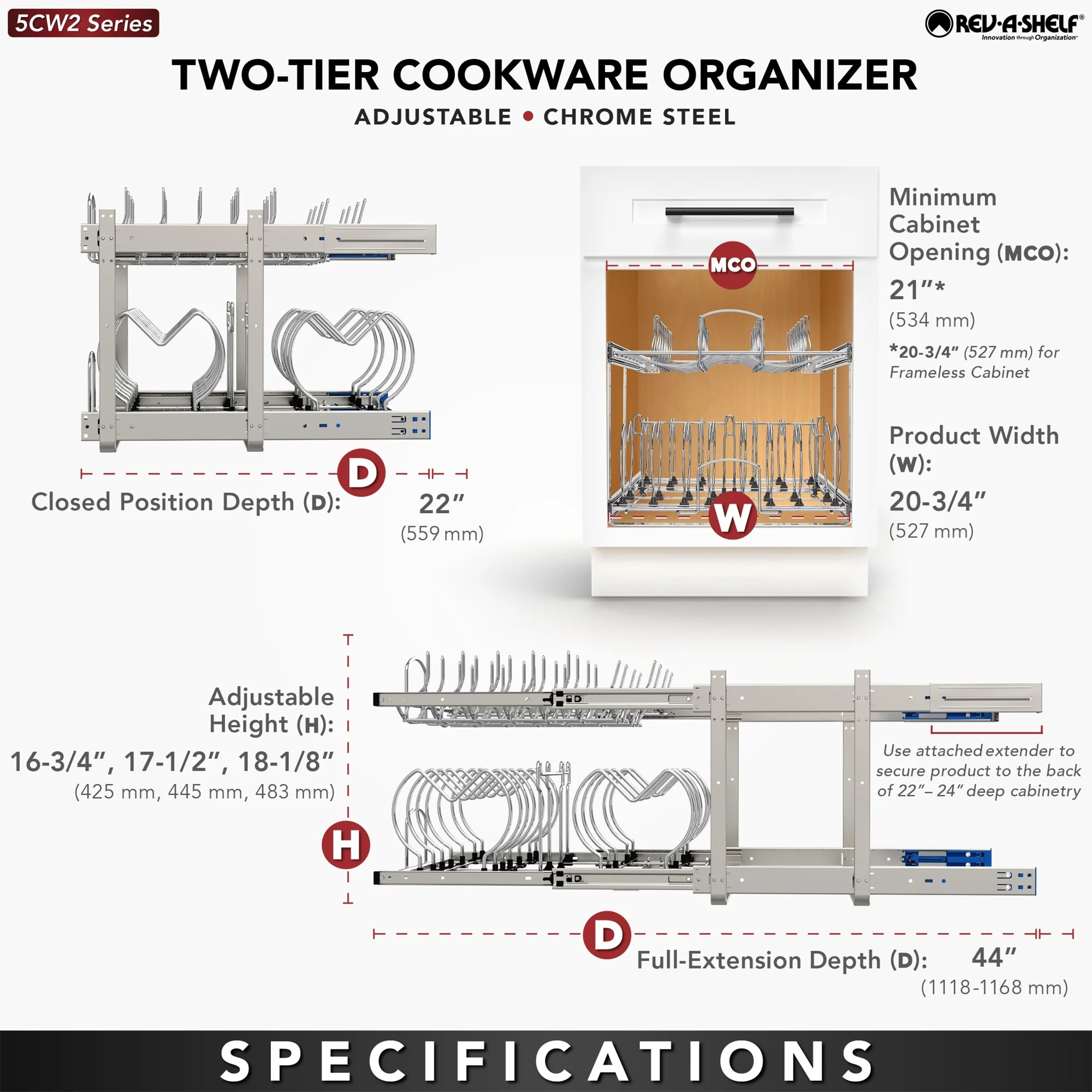 Rev-A-Shelf Pullout Cabinet Pot and Pan Organizer, 21
