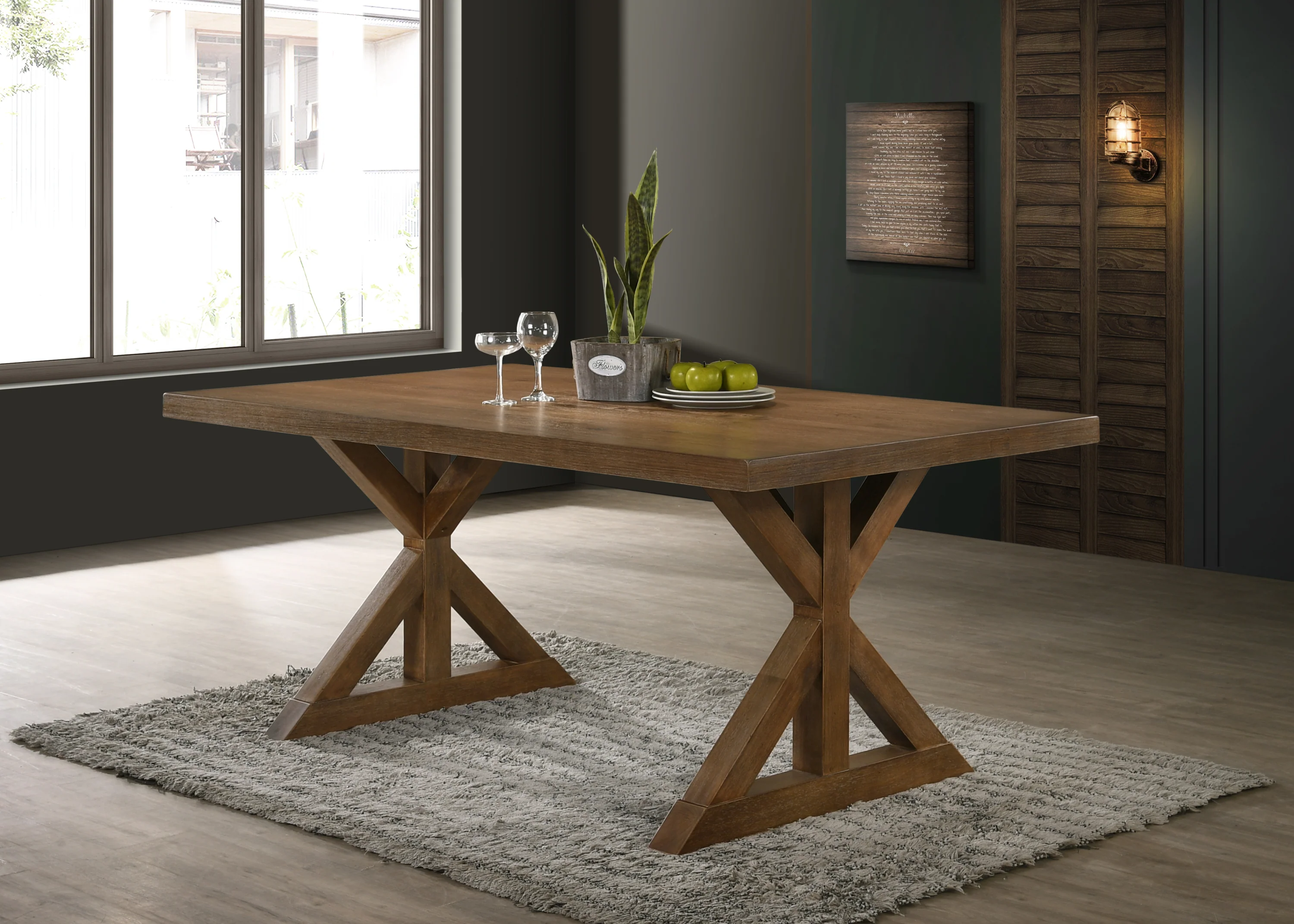 Enna Morden Farmhouse Wood Trestle Dining Table