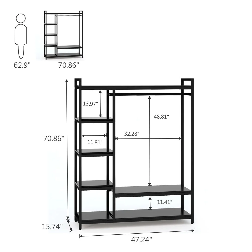 79 inche tall Freestanding Clothes Closet, Garment Rack with Shelves and Hanging rod clothing closet