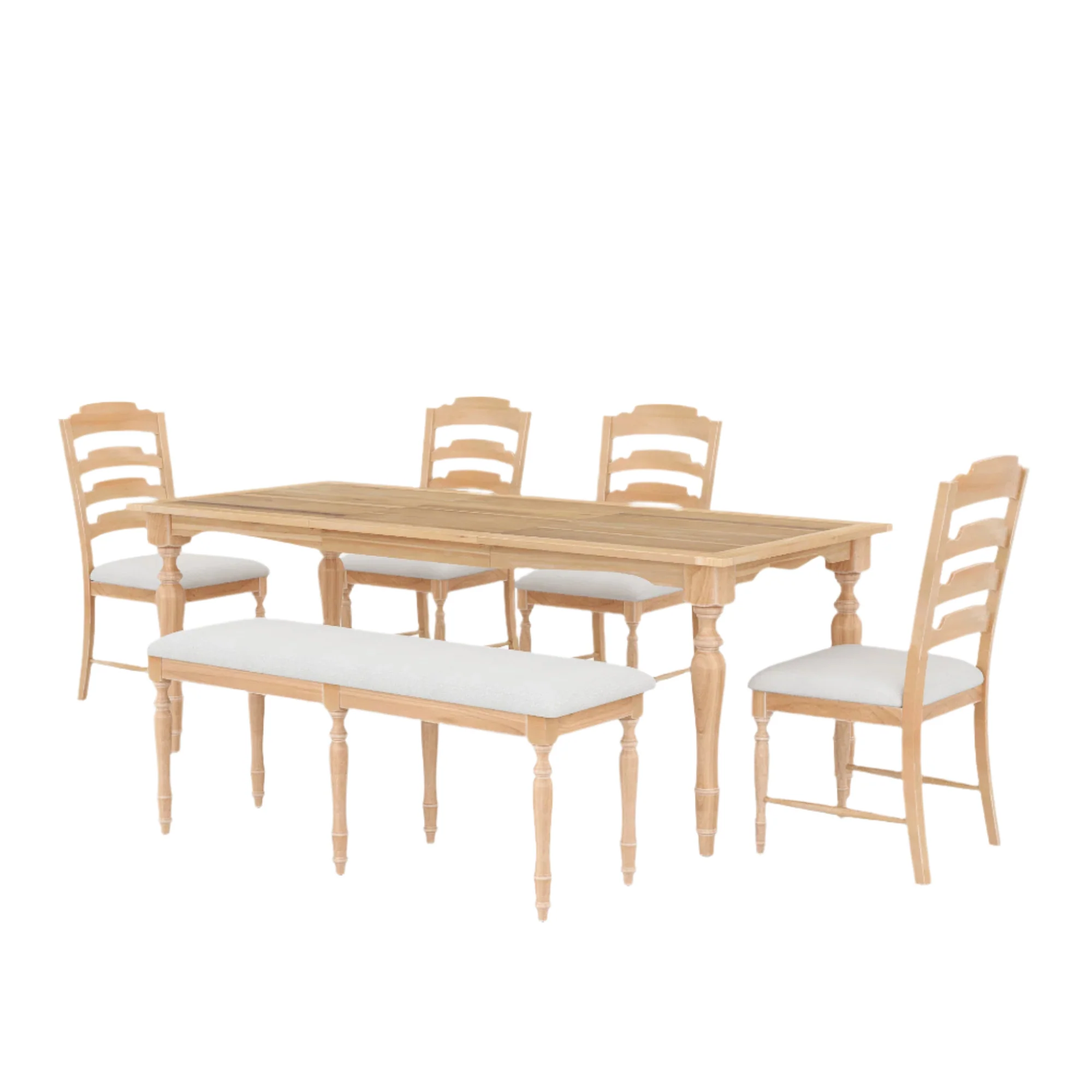 Foreverx 6-Piece Dining Set with Removable Leaf Table, Upholstered Dining Bench and 4 Chairs, Natural