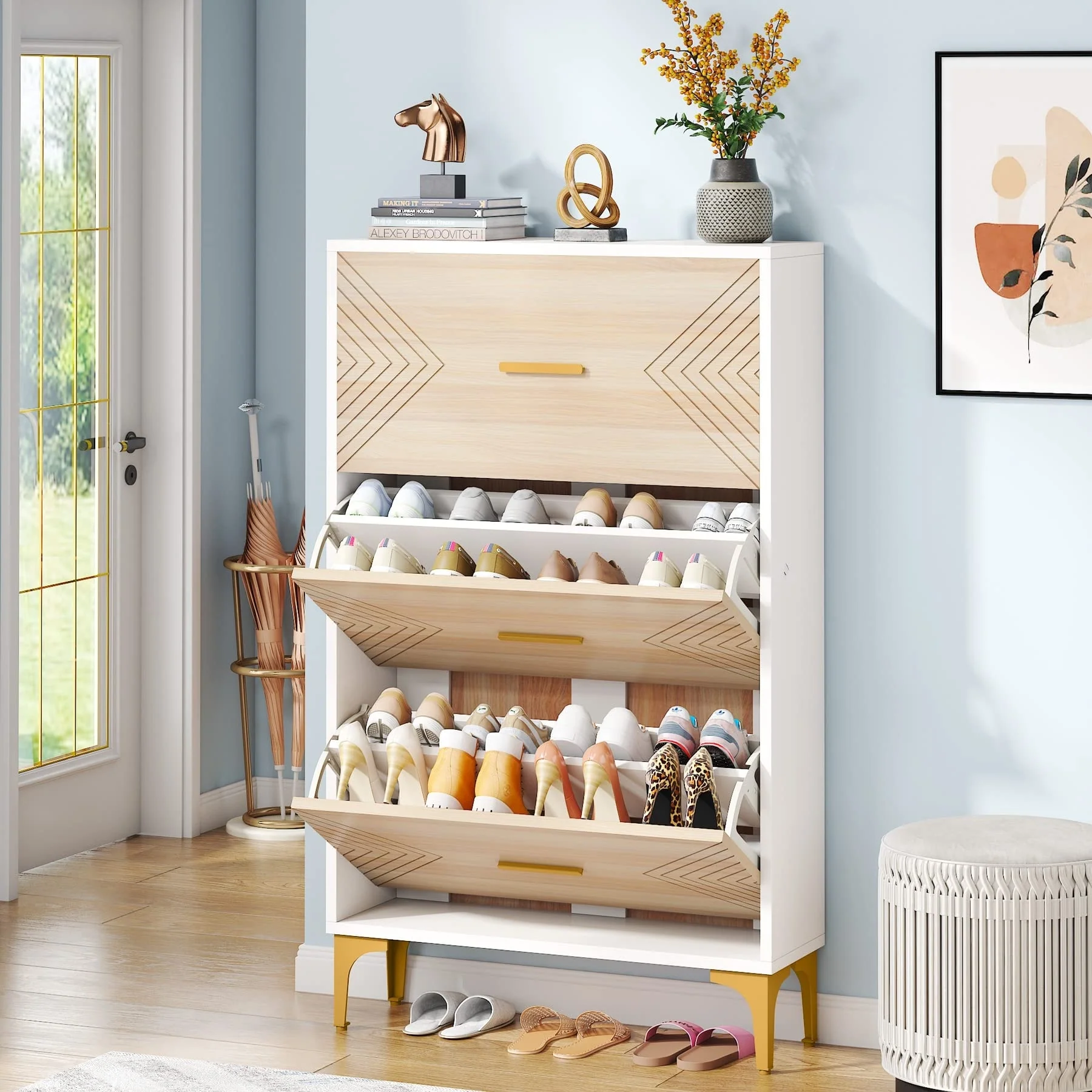 Shoe Cabinet with 3 Flip Drawers for Entryway